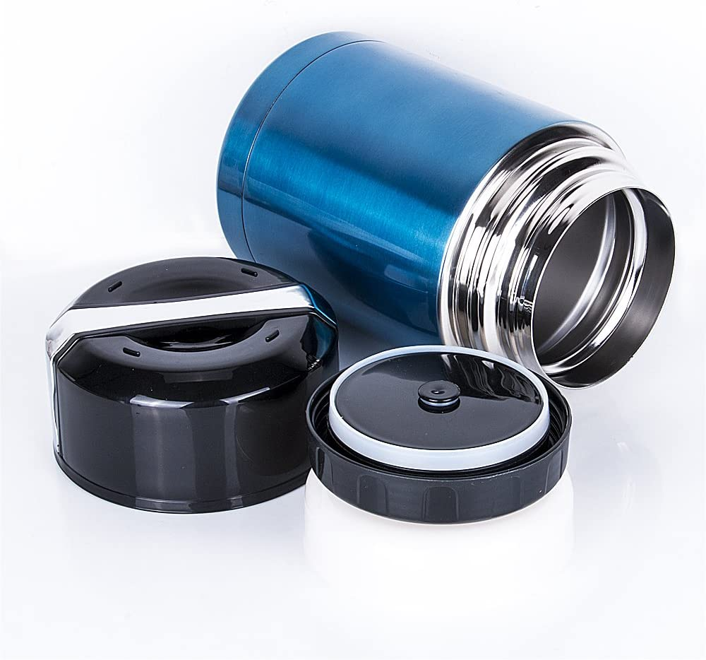 Meichoon Vacuum Insulated Food Jar Bowl 35 Oz（1000Ml) for Cooking Stainless Steel Interior Leak Proof Soup Food Storage Container, BM02 Blue