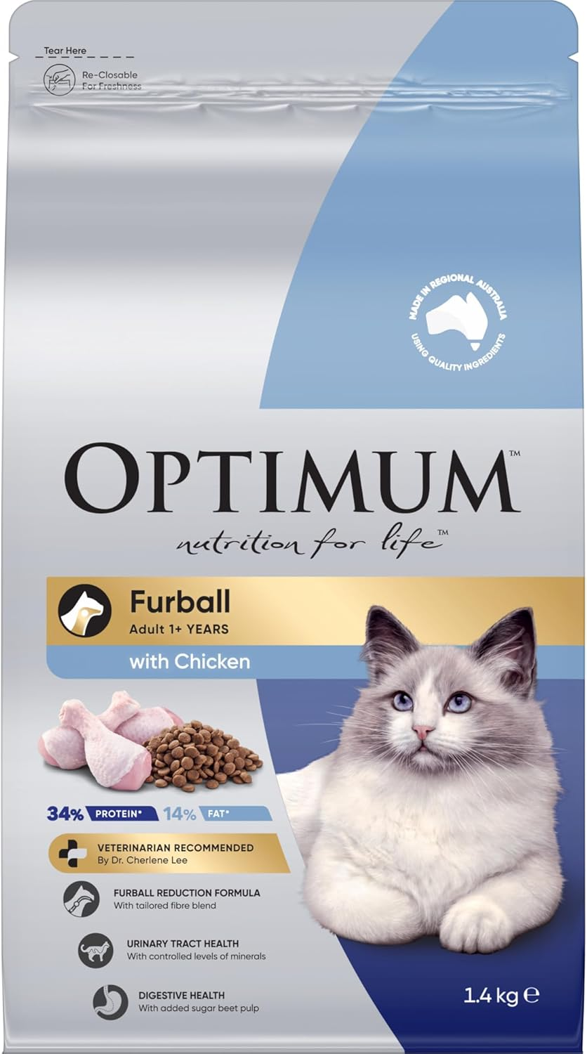 Optimum Adult Furball Control Chicken Dry Cat Food, 1.4 Kg (Pack of 4) image number 2