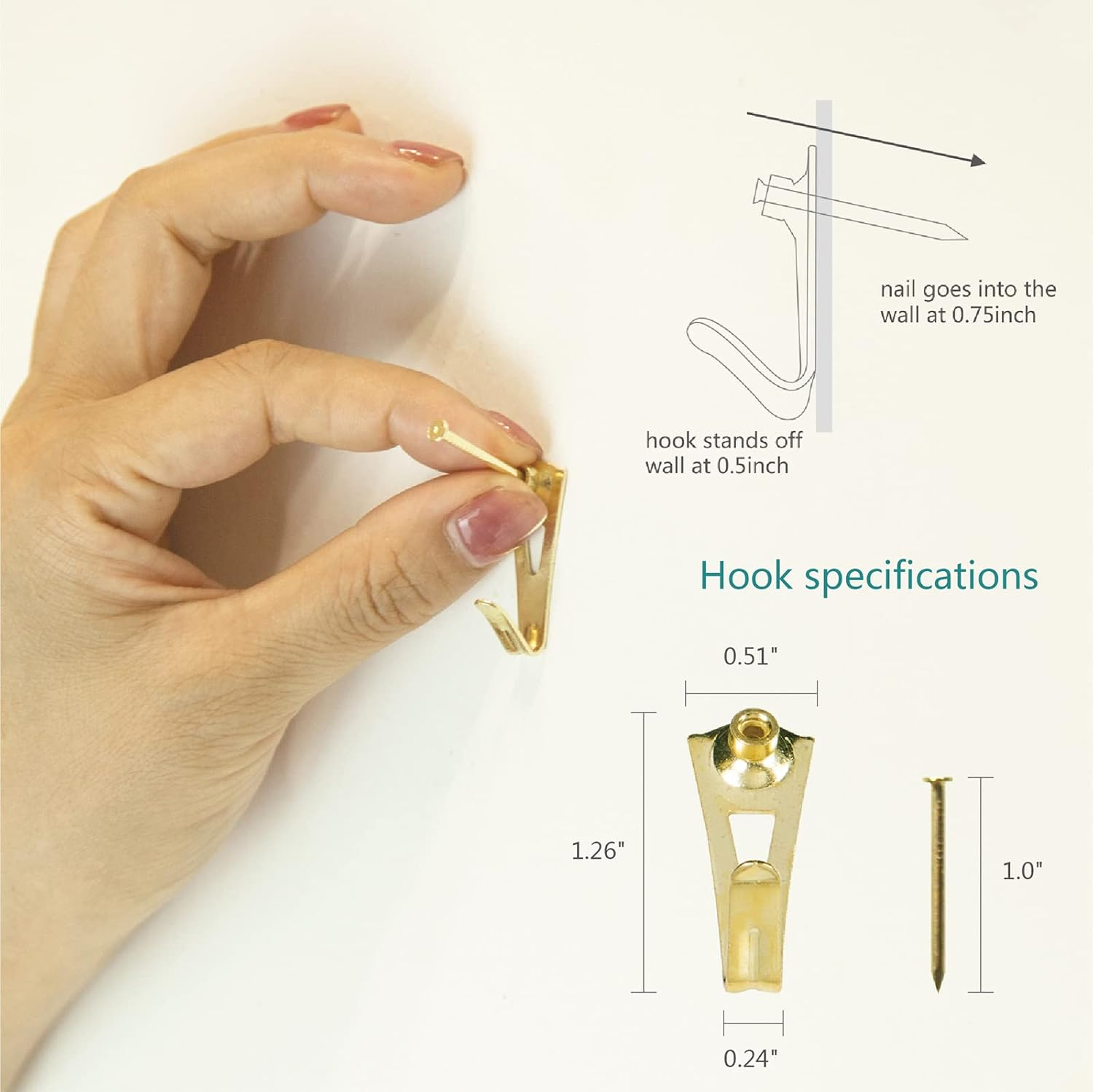 Picture Hanging Kit ， 10-100Lbs Heavy Duty Picture Hangers ，140Pcs Golden Picture Hanging Hooks，Picture Hooks Hardware for Picture Frame, Painting，Portraits , Mirror image number 6