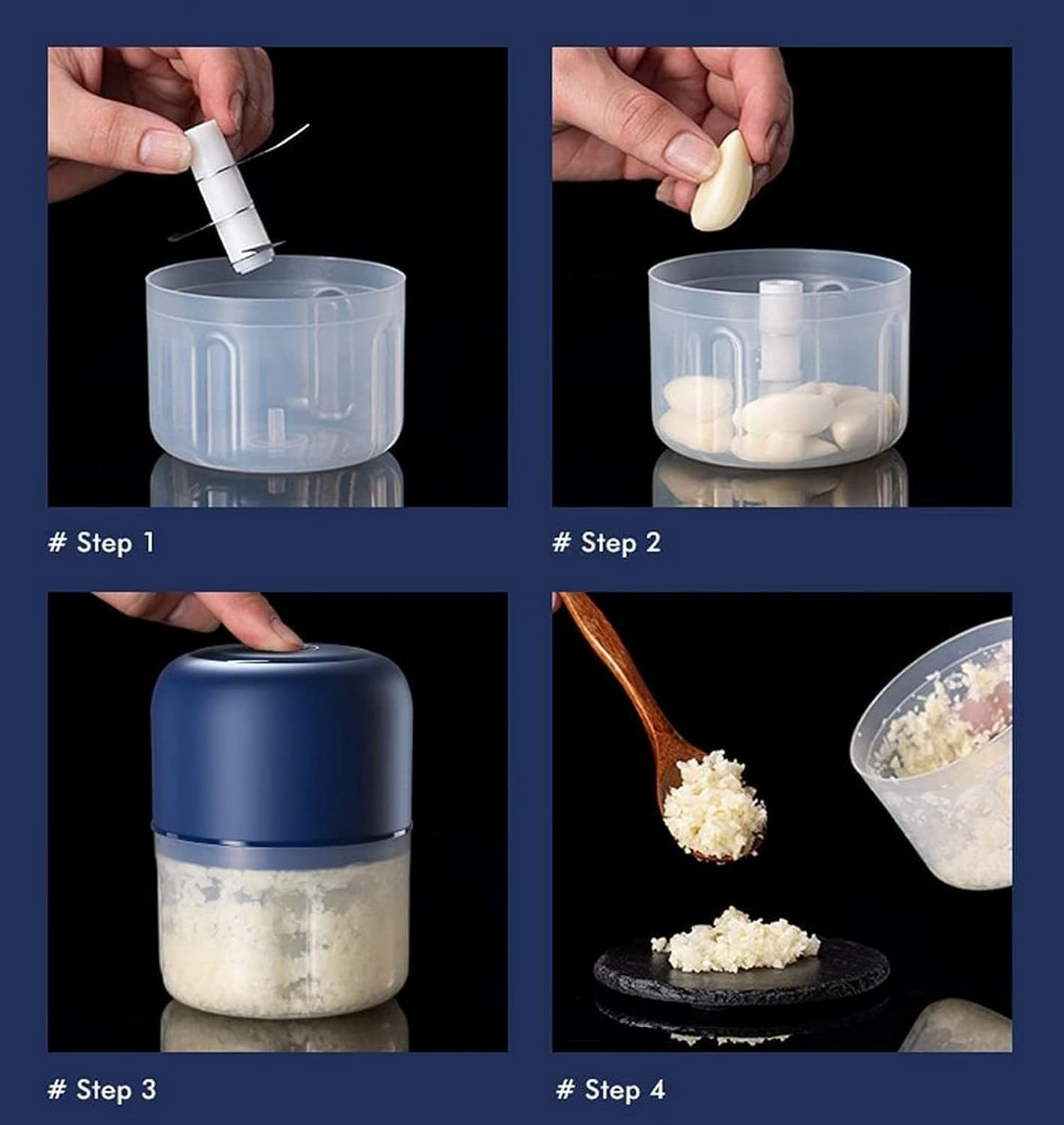 NDBOX Mini Electric Garlic Chopper 250Ml - Portable USB Rechargeable and Lightweight Spice Blender for Onion, Tomato, Ginger, Beans - Three Blades Handy Food Processor Mincer (White) image number 4