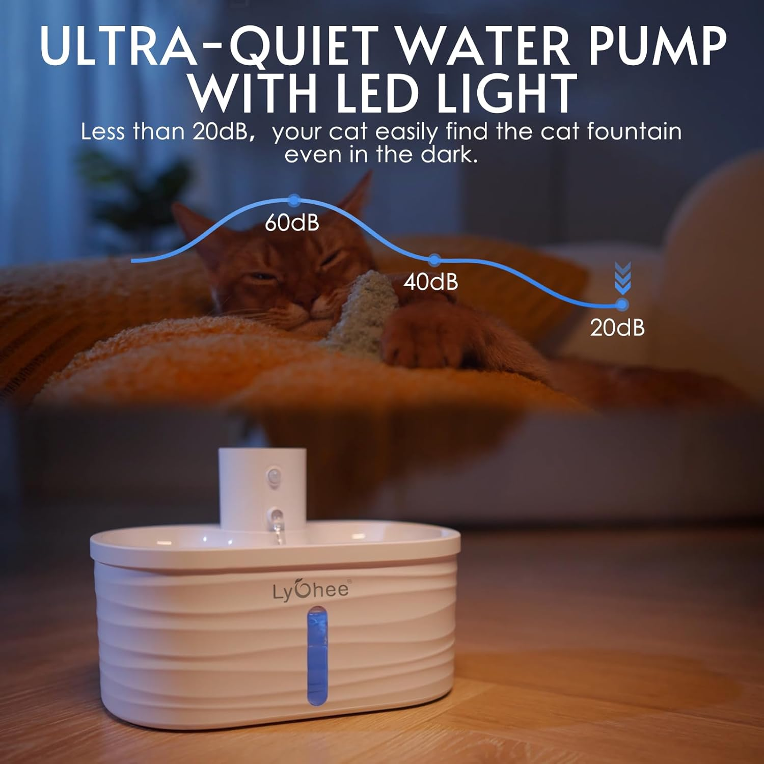 Lychee Wireless Cat Water Fountain, Silent Pump Pet Fountain with Motion Sensor, Pet Supplies, 2.5L/84Oz Battery Powered Water Dispenser with 4 Filter, Electricity Separated Design, Easy to Clean image number 2