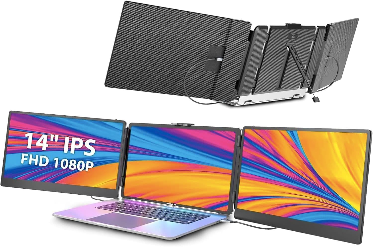 Laptop Screen Extender, 14" Portable Monitor, 1080P FHD Triple Monitor Extender for 13"-17.3" Laptop, HDMI/USB-C for Macbook, Windows, Chrome, Switch, Plug & Play image number 3