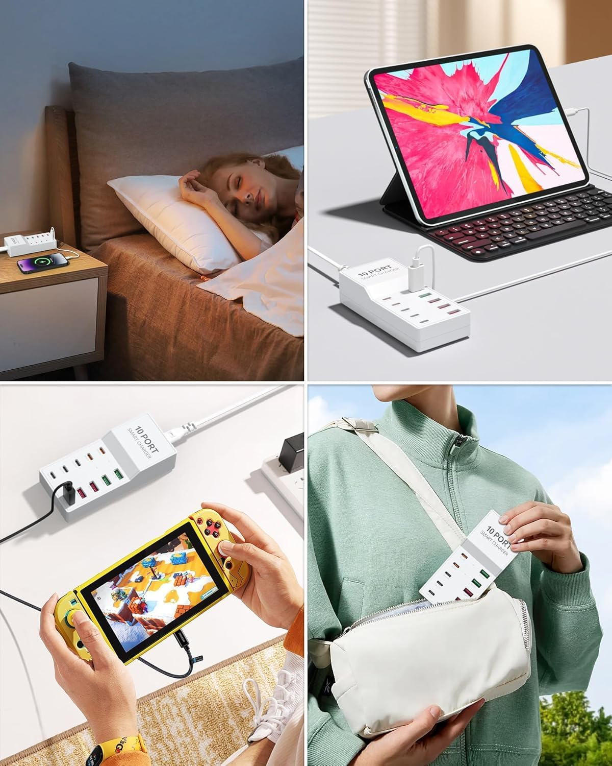 USB Charger Multiple, FOSION 72W USB C Fast Charging 10-Port Multi USB Power Supply Plug Cube, USB Charger Desktop Station Block for Iphone 15/1413,Galaxy S23,Smartphones,Tablets and Other USB Devices image number 1