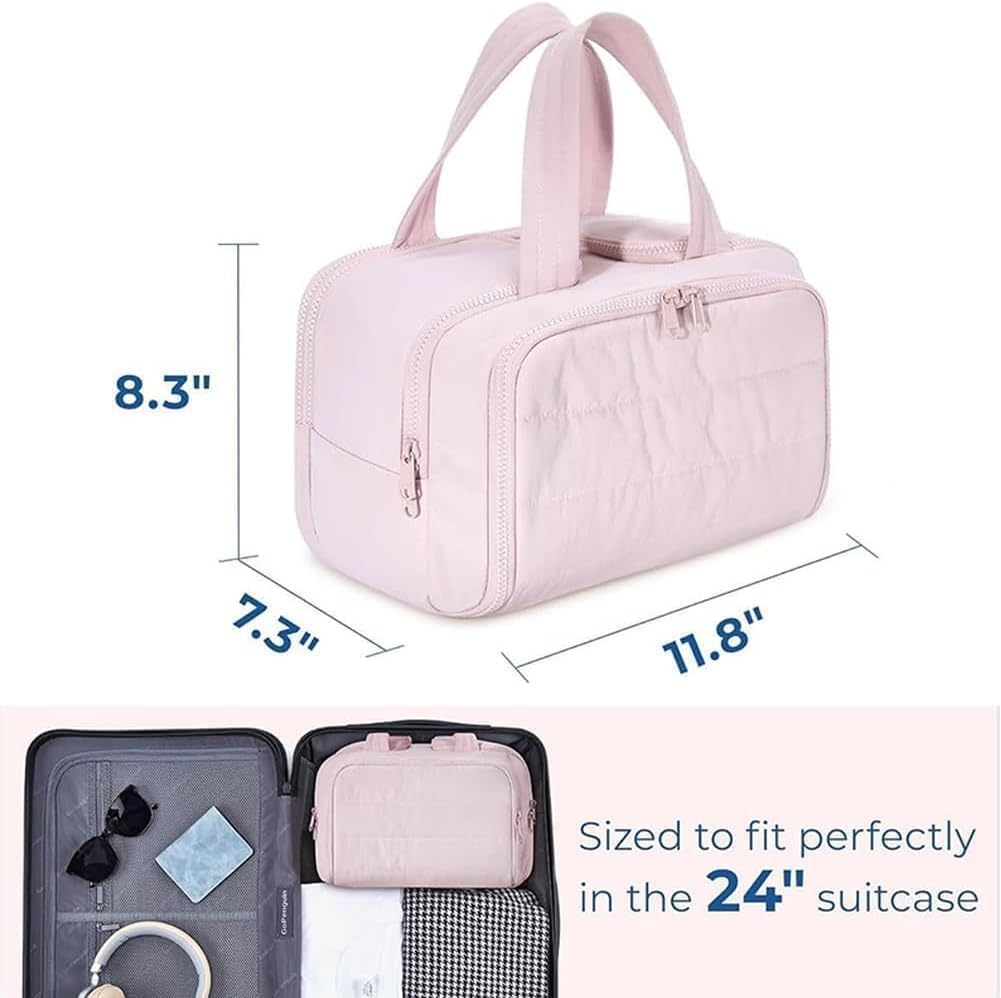 Large Travel Cosmetic Bag with Wet Dry Separation, 12.2 Inch Makeup Organizer with Large Capacity and Multiple Pockets for Women (Purple) - Abvian image number 3