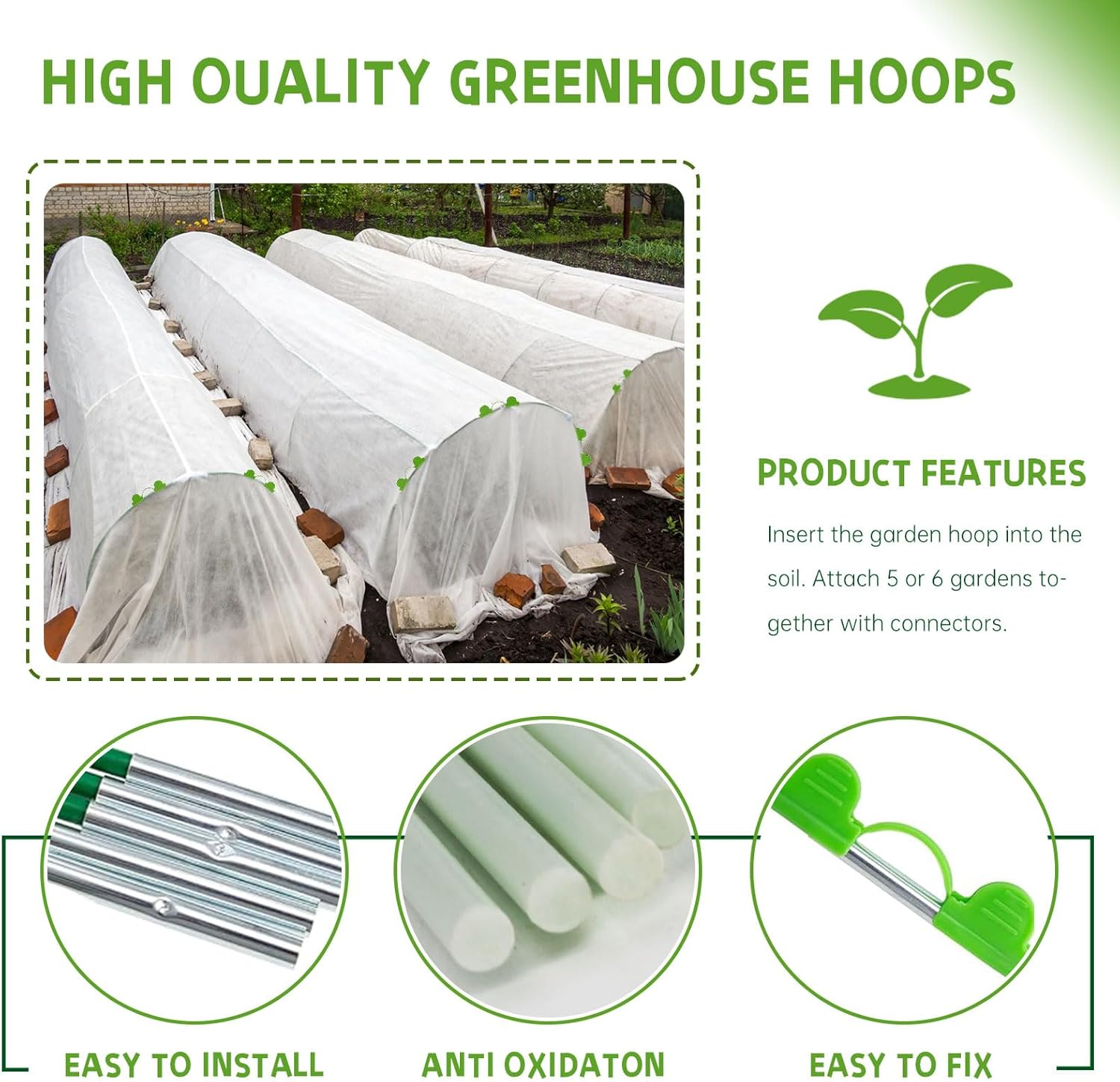 36Pcs Garden Hoops for Raised Beds, Hoops for Garden Netting, Garden Netting with Hoops for Row Cover image number 5