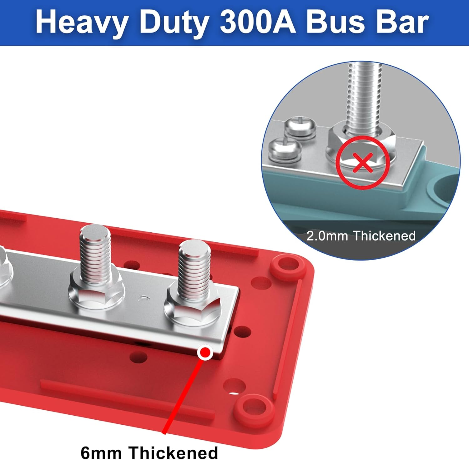 Heavy Duty Bus Bar 300A 12V Power Distribution Block with 5/16" (M8) 4-Posts Terminals Block with Cover for Automotive, Marine, Battery System(Red) image number 3