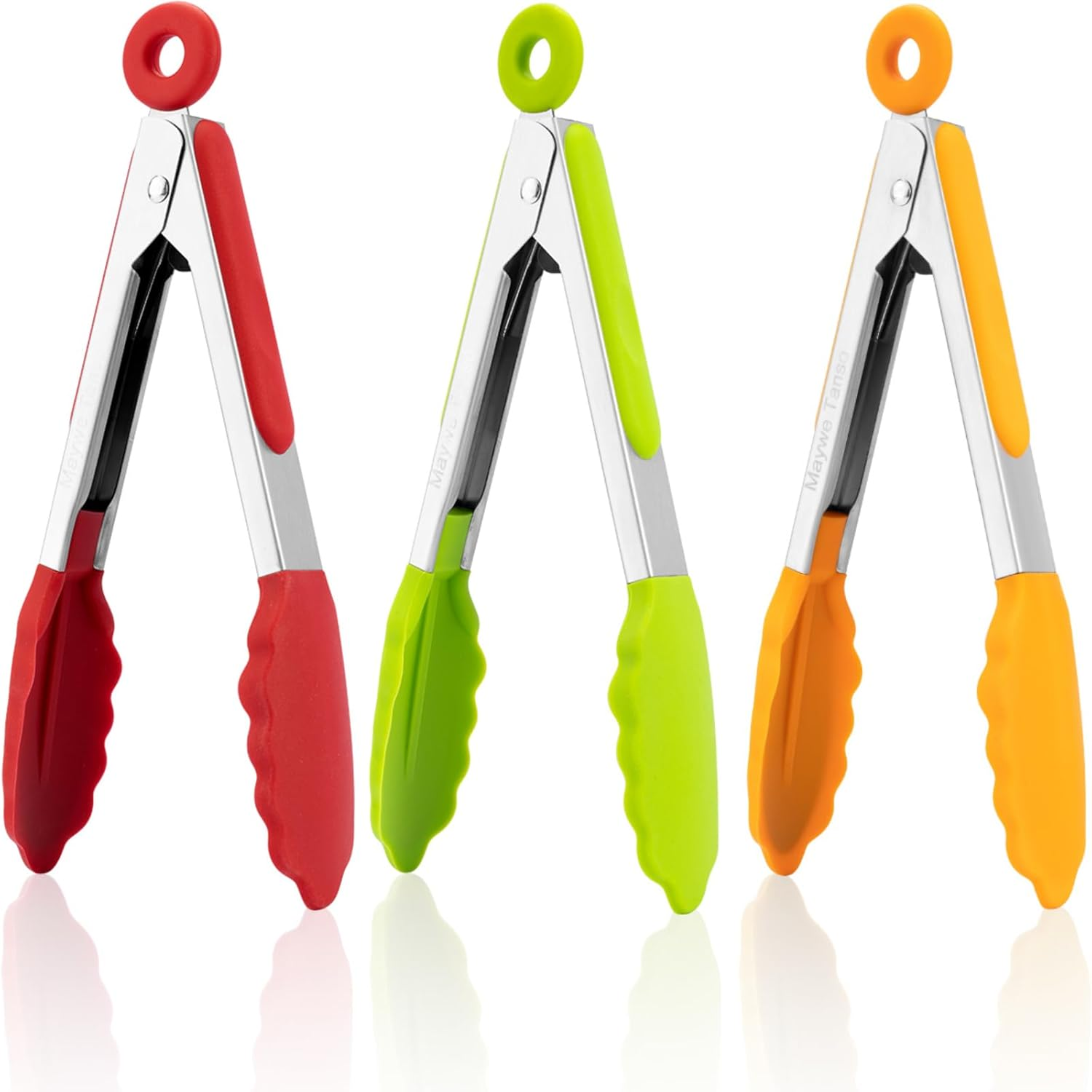 Small Silicone Tongs for Cooking,3 PCS 7-Inch Mini Serving Tongs-600&deg;F Heat Resistant Non Stick Stainless Steel Tongs with Silicone Tips Food Tongs Cooking Tongs for Salad,Barbecue,Buffet Serving image number 5