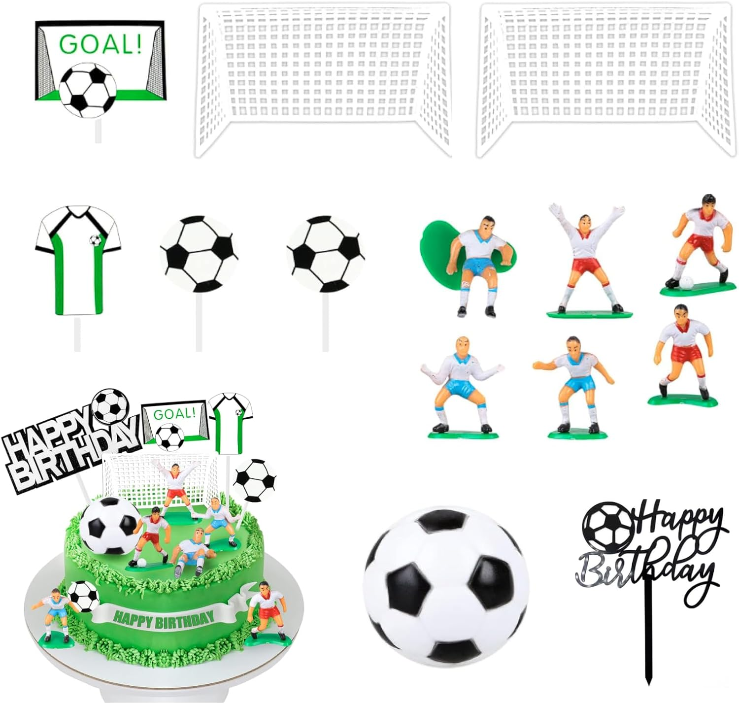 14 PCS Soccer Cake Topper Decorations 2.3 Inch Soccer Ball Models, Happy Birthday Cake Topper Set for Soccer Party Decorations and Football Theme Cake Decorations for Boys and Men&rsquo;S Birthday Parties image number 5