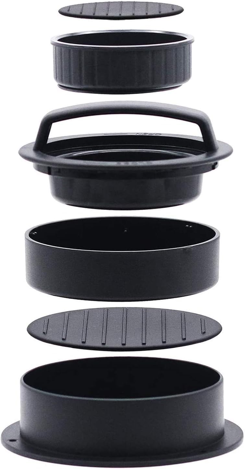 Burger Press 3 in 1 Non Stick Kitchen Barbecue Tool - Black Plastic round Patty Maker image number 3