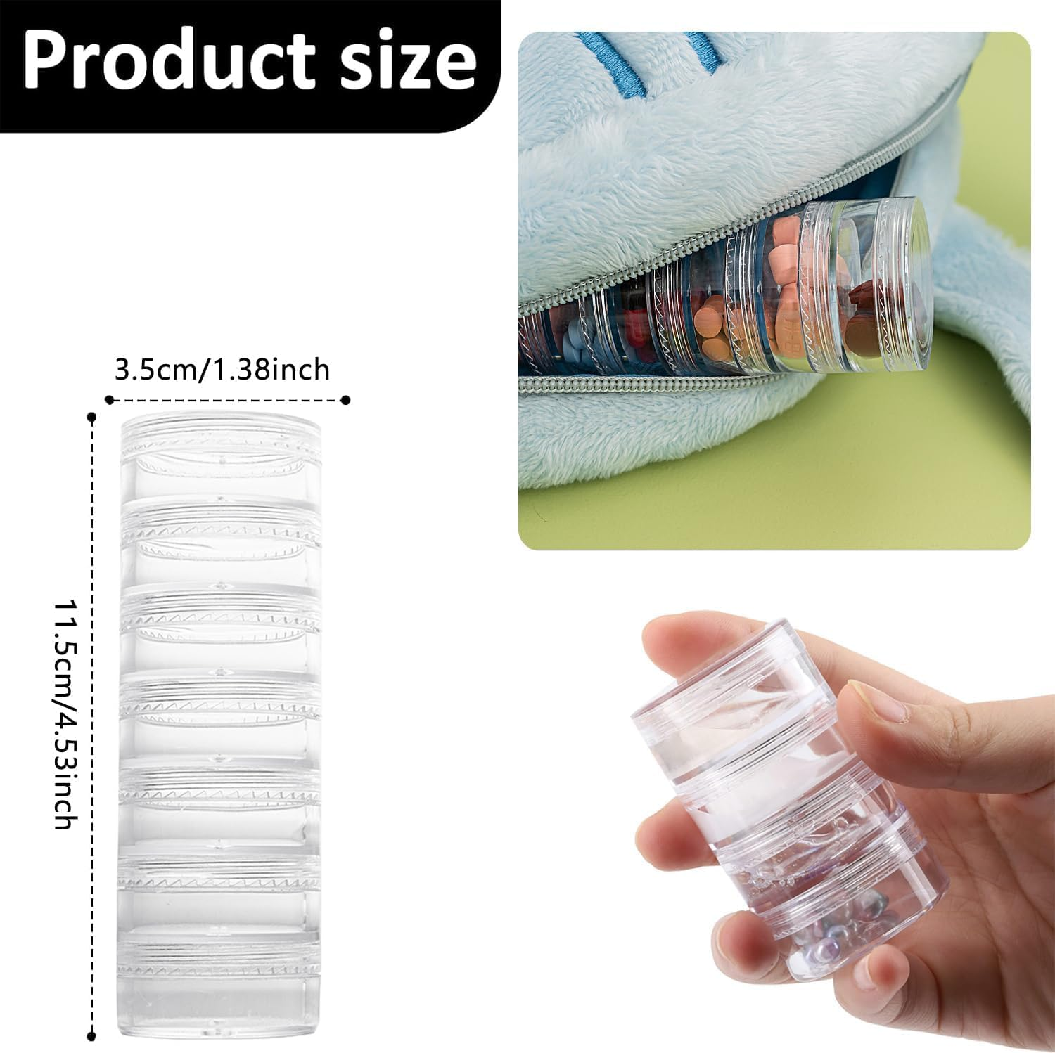 FOTOEVFC Stackable round Plastic Bead Storage Jars, 5 Set, 7 Layer, Clear, PP Material, Round, Storage Containers image number 5