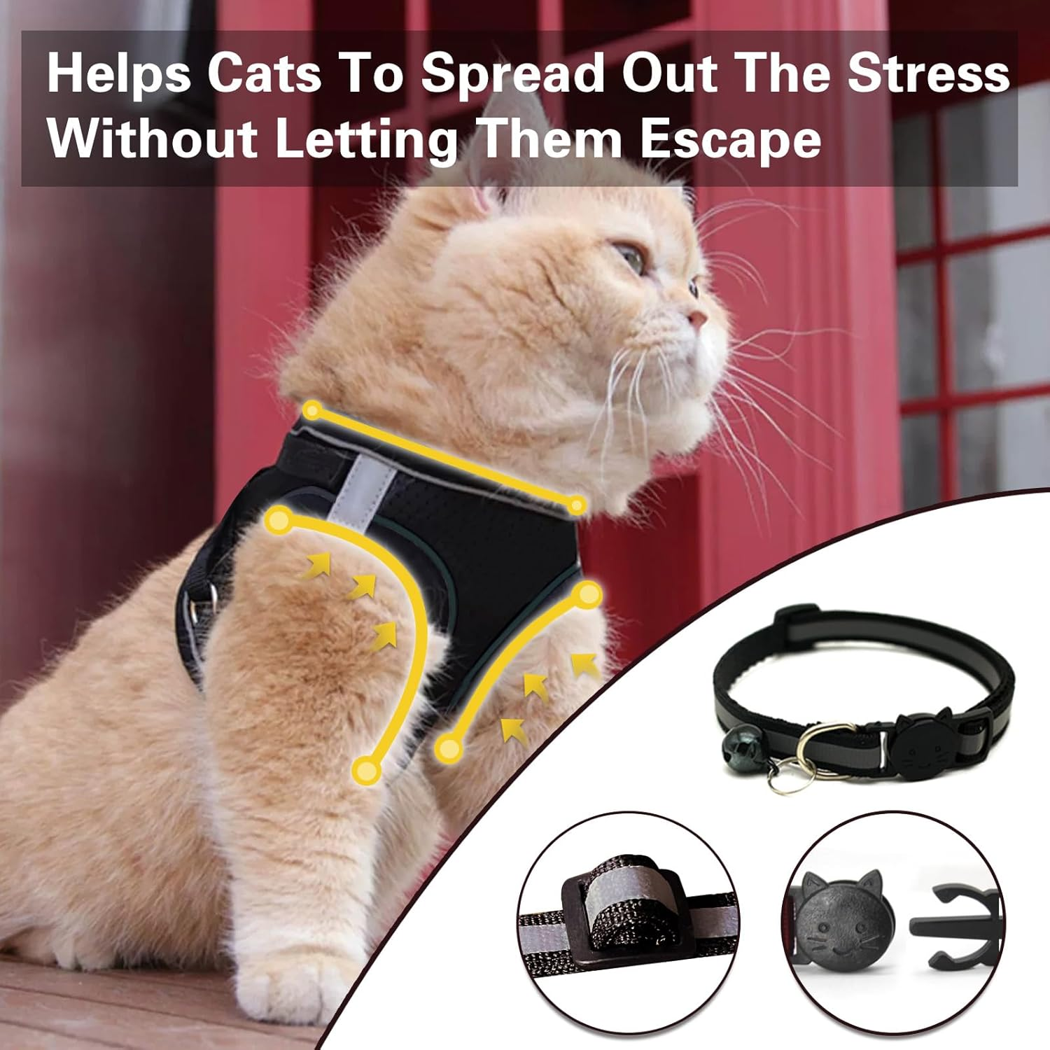 Cat Harness with Lead, Black Soft Harness, Cat Harness Harness, Cat Harness Lead Set, Harness for Cat, Chest Harness, Cat Harness, Cat Harness, Escape Proof, Adjustable, Black (S) image number 3