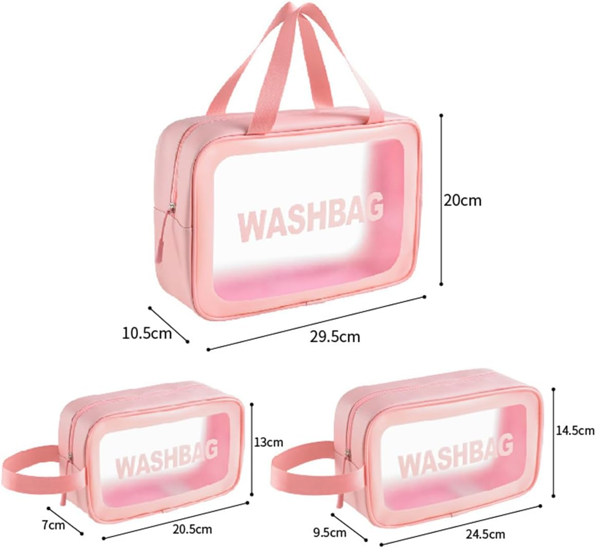 Set of 3 NUZAMAS Travel Toiletry Bag Transparent Makeup Bag Clear Waterproof Cosmetic Bag 3 Size of Travel Organizer Bag for Women and Girls Pink image number 5