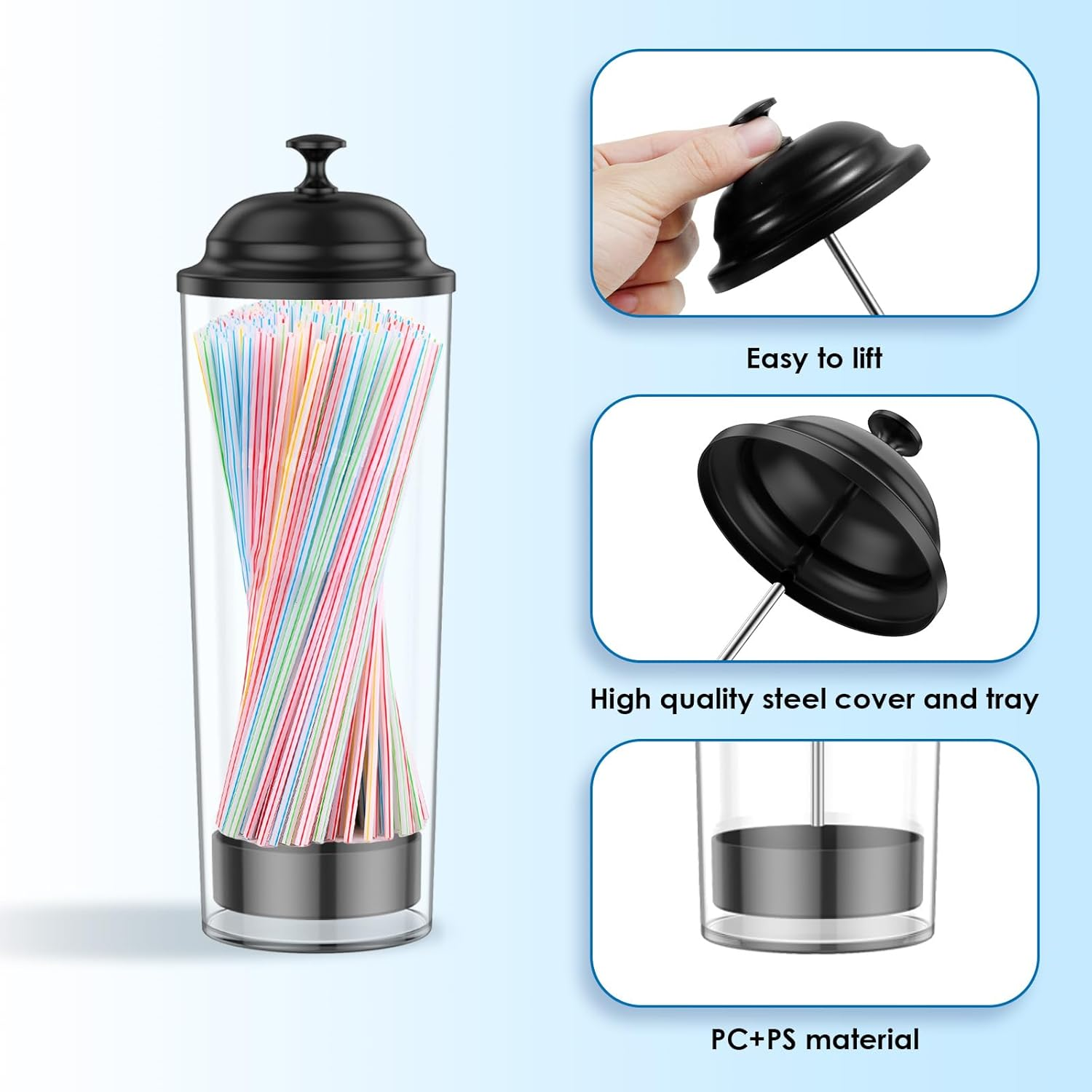 2Pcs Plastic Straw Dispenser, Versatile Straw Organizer Container Convenient Straw Dispenser Straw Holder with Lid Drinking Straw Organizer Container for Bar Home Kitchen Countertop image number 2