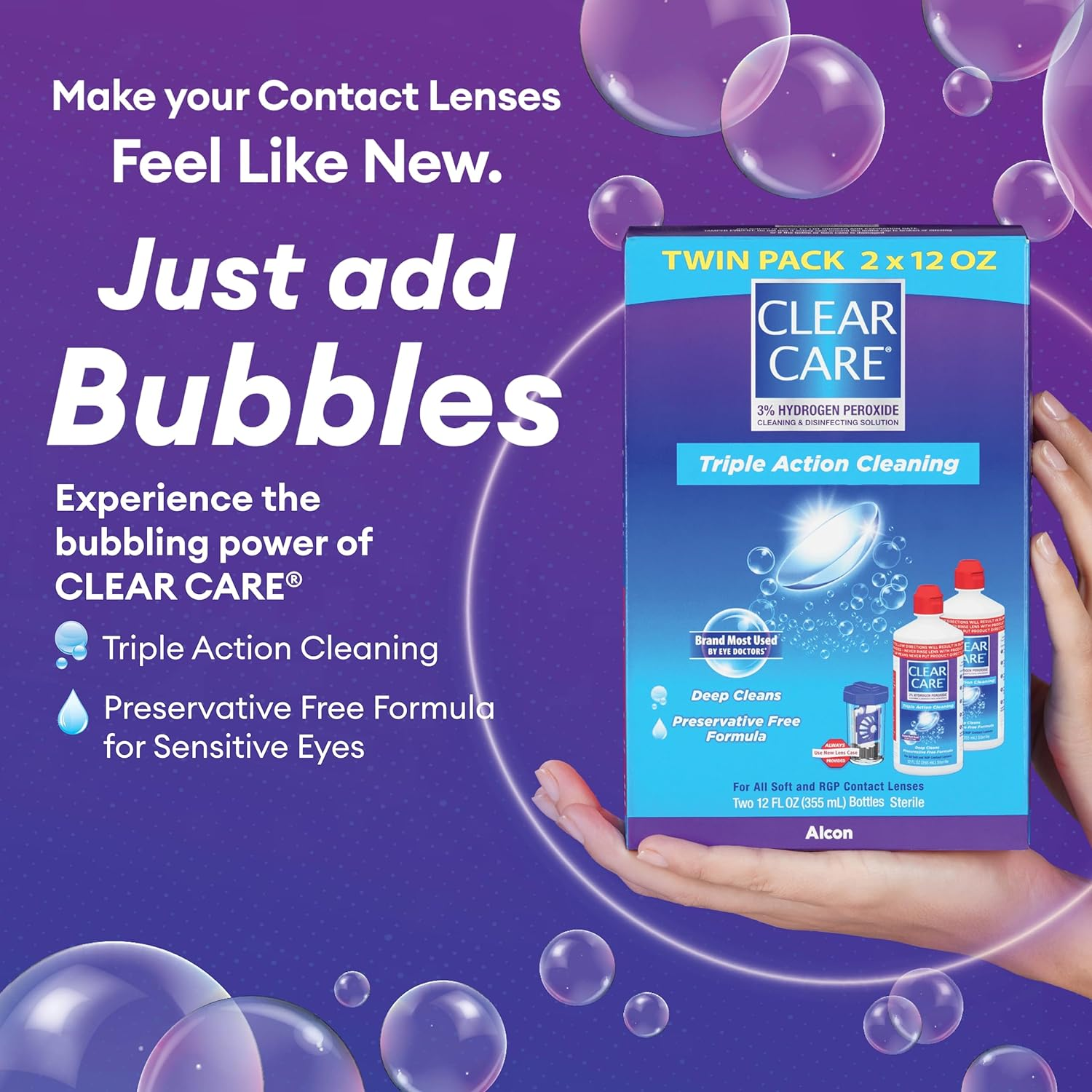 CLEAR CARE Contact Lens Cleaner Solution with Lens Case, Twin Pack, 12-Ounces Each image number 1