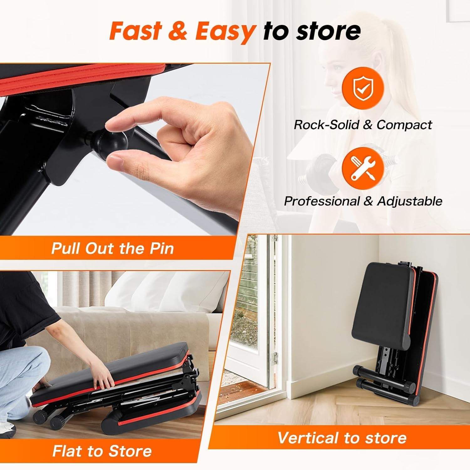 Ajustable Weight Bench for Home Gym, Foldable Workout Bench for Full Body Exercise or Strength Training, 795LBS Capacity Incline Decline Sit up Exercise Bench Press image number 4