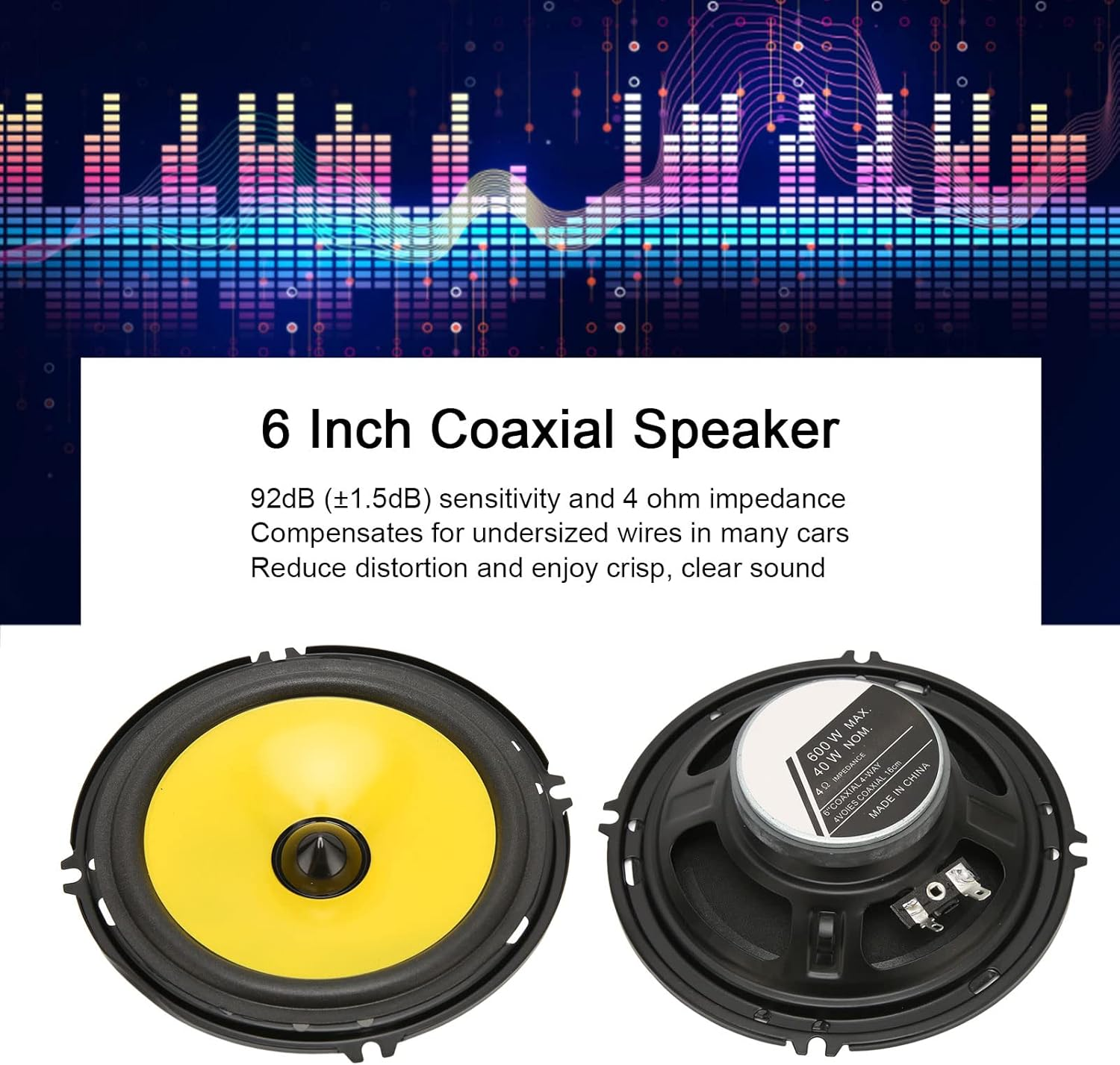 Premium Sound Quality Car Speakers, 600W High Power, Reduced Distortion 6 Inch Coaxial Stereo Speaker System with Design image number 6