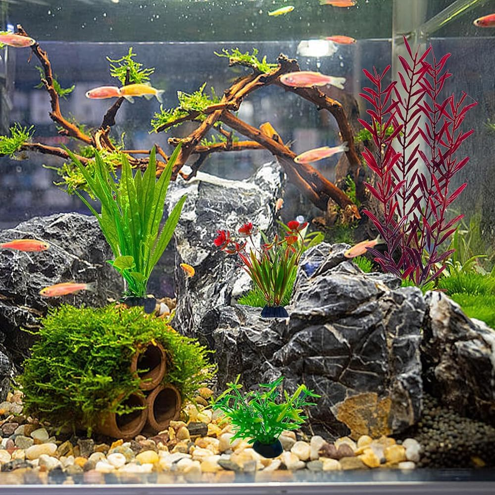 Aquarium Plants,Artificial Fish Tank Decorations Decor Plastic Plants Set 18 Pcs Landscaping Decorations Fish Tank Accessories image number 1