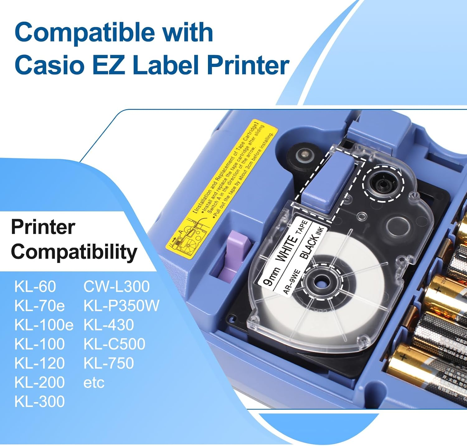 XR-9WE Replace for Casio Label It Tape 9Mm 3/8'' XR-9WE XR9WE XR-9WE2S Black on White Tape Cassette Comaptible Casio EZ Label Printer KL-750 KL-60 KL-100 KL-120 KL-430 KL-780 KL-7200, 3-Pack image number 5