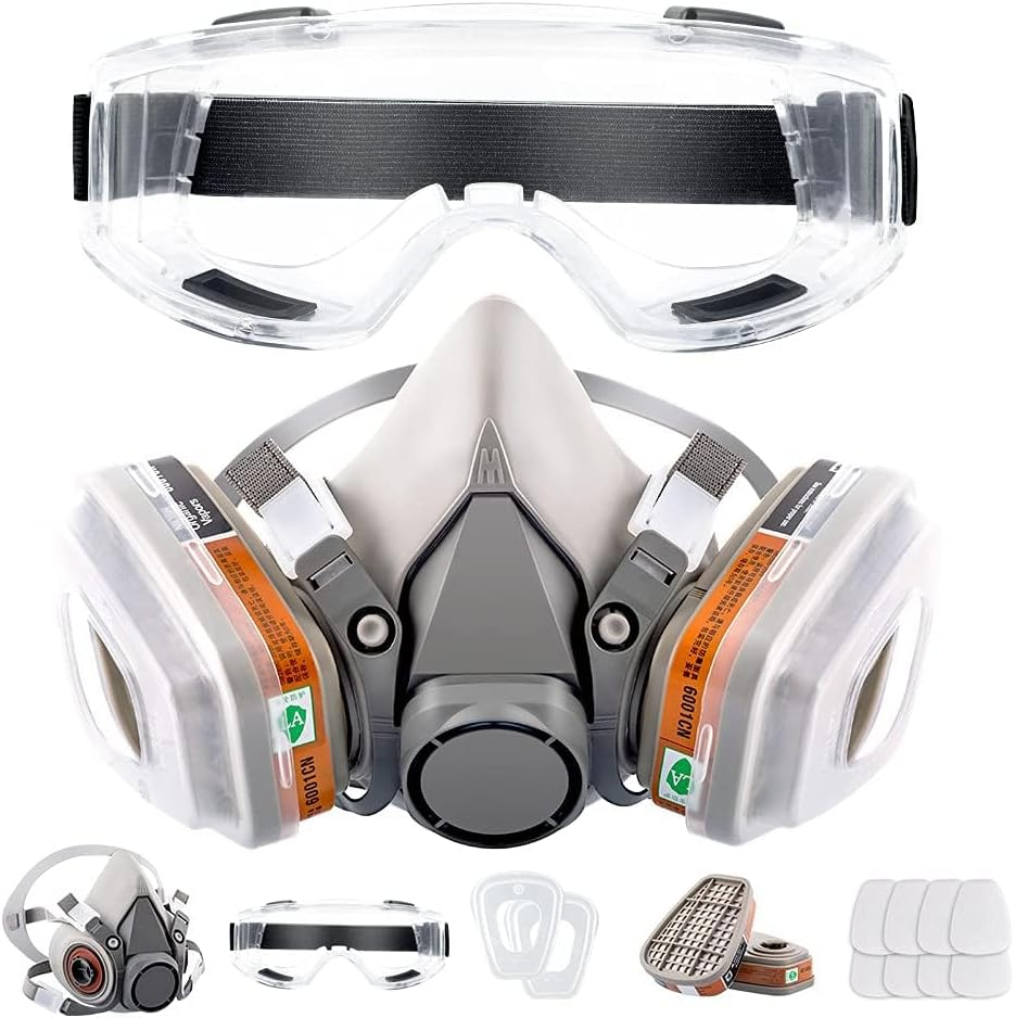 Respirator Reusable Half Face Cover Gas Mask with Safety Glasses, Filters for Painting, Chemical, Organic Vapor, Welding, Polishing, Woodworking and Other Work Protection image number 3