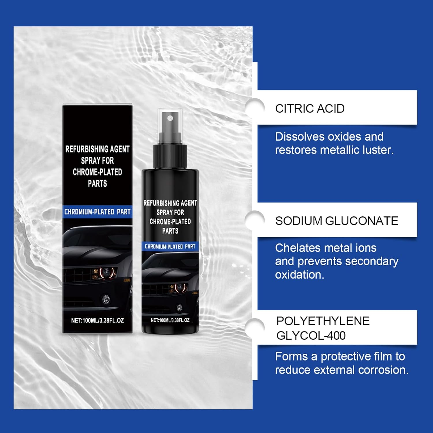 Refurbishing Spray for Chrome Plated Parts | Vehicle Chrome Parts Refurbishing Agent Spray - 100Ml Automotive Maintenance Liquid for Renovation Home Fence Door Handle Garage image number 2
