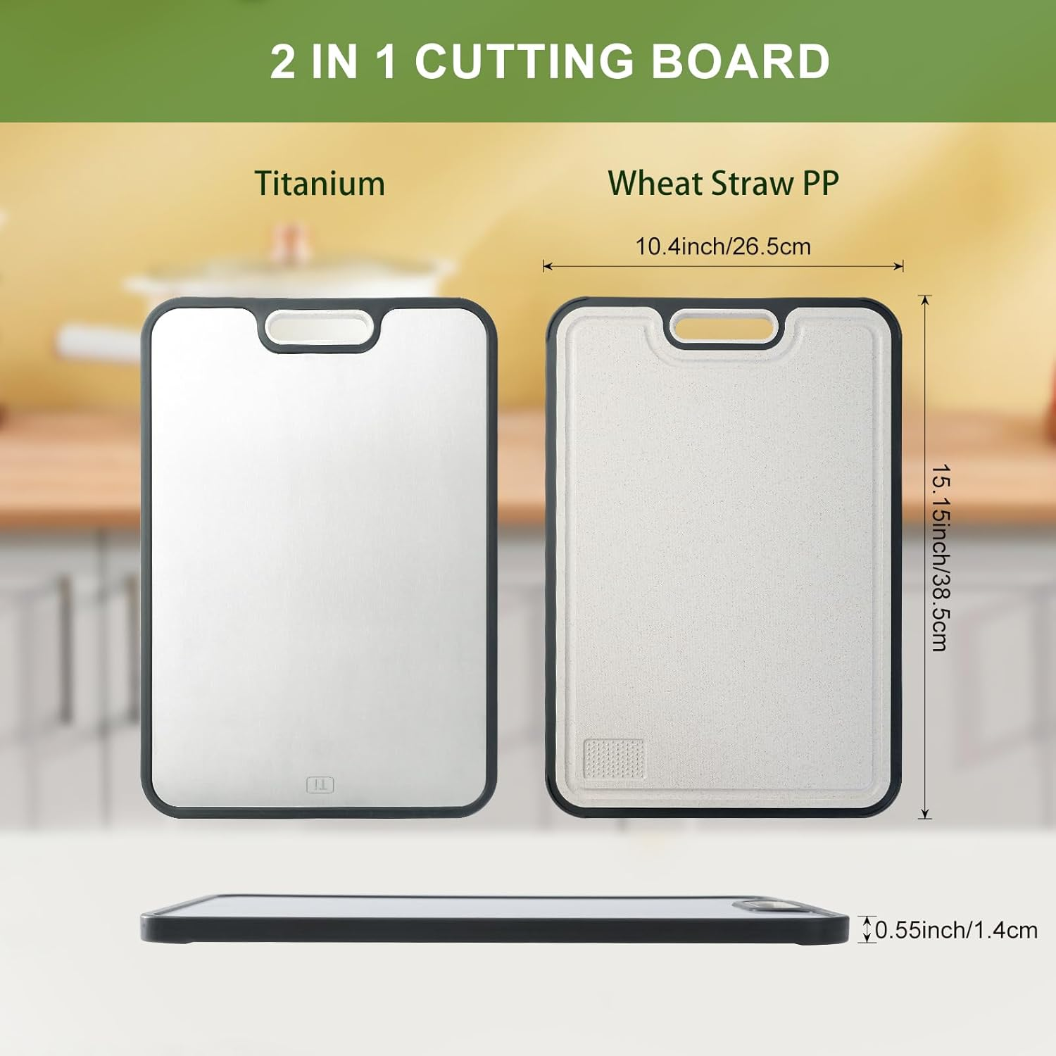 Titanium Cutting Board for Kitchen, Double Side Large Cutting Board for Meats, Fruits and Vegetables, Chopping Board with with Juice Groove, 15.2X10.4Inch image number 3