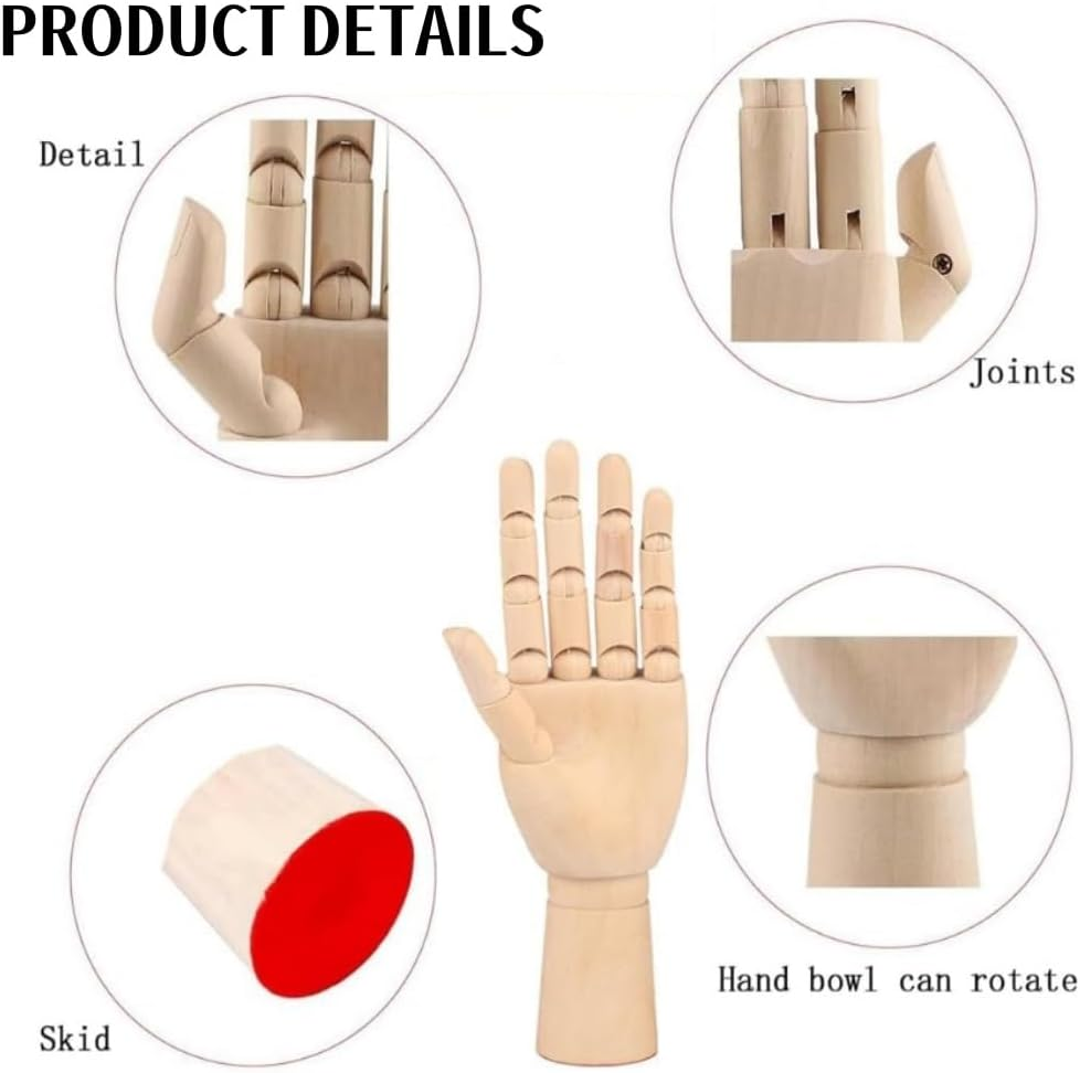 DACUAN 10-Inch Realistic Art Wooden Mannequins, Flexible and Movable Fingers and Wrist Joints, Left and Right Hand Art Mannequins for Sketching, Painting, Hand Jewelry Display (Left) image number 5