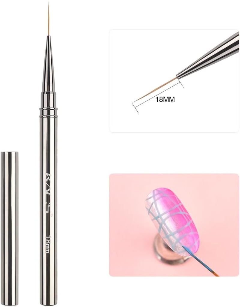 KADS Metal Handle Fine Liner Nail Brush 5 Sizes to Choose 6Mm/9Mm/12Mm/15Mm/18Mm Ultra-Thin Bristles Drawing Smudging Framing Lining (18Mm) image number 4