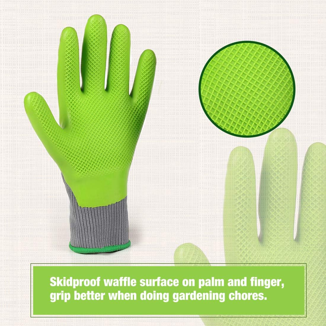 WORKPRO 6 Pairs Garden Gloves, Work Glove with Eco Latex Palm Coated, Working Gloves for Weeding, Digging, Raking and Pruning(L) image number 3