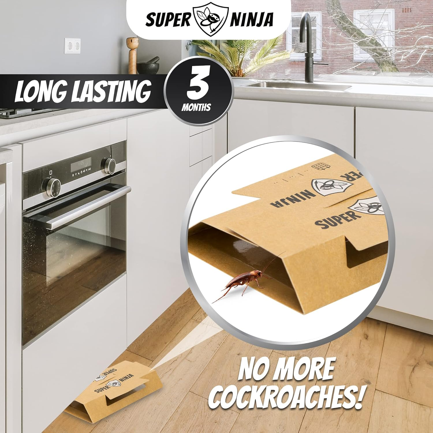 Super Ninja Cockroaches Killer - 12 Traps - Highly Effective and Ecological Cockroach Trap - User Friendly - up to 3 Months per Trap image number 1