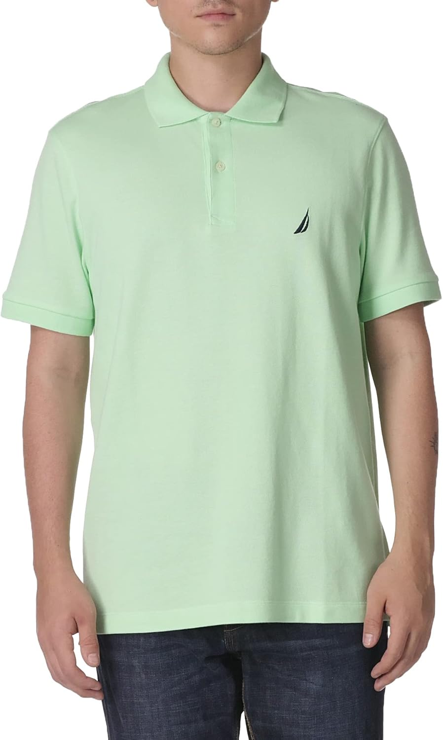 NAUTICA Men'S Short Sleeve Solid Cotton Pique Polo Shirt, Ash Green Solid, Small US