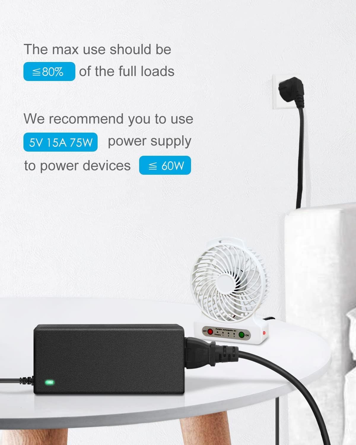 ALITOVE Power Supply 5V 15A AC/DC Adapter 5V Power Supply 75W Transformer Converter 5.5 X 2.5Mm Plug LED Power Supply DC 5V AC 100V-240V for WS2811 2801 WS2812B LED Strip Pixel Light CCTV Camera image number 5