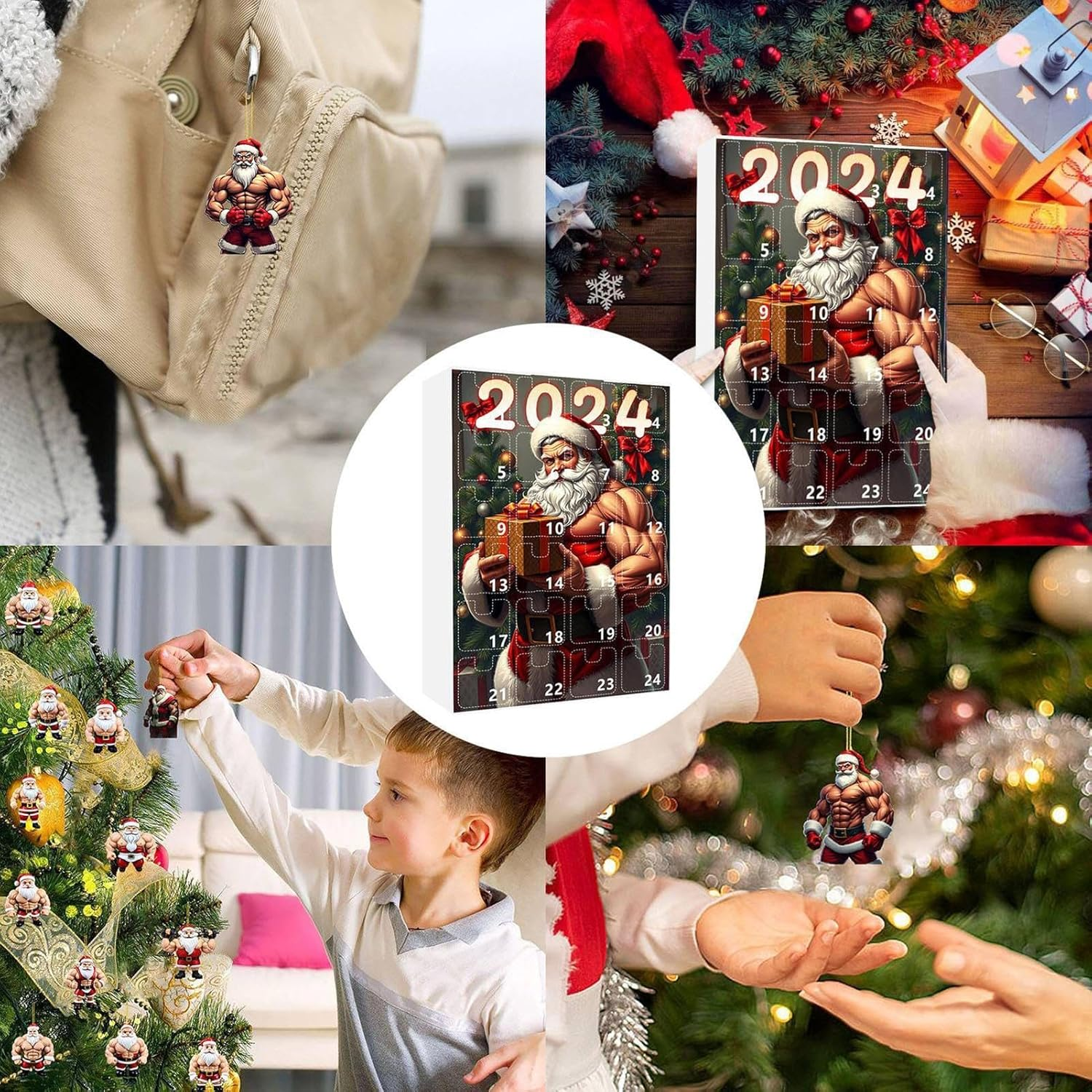 Muscle Set, 2024, Flat Acrylic Pendants, Christmas Tree Decorations, 24X Countdown Ornaments, Festive Holiday Decor, Unique for Christmas Tree image number 5