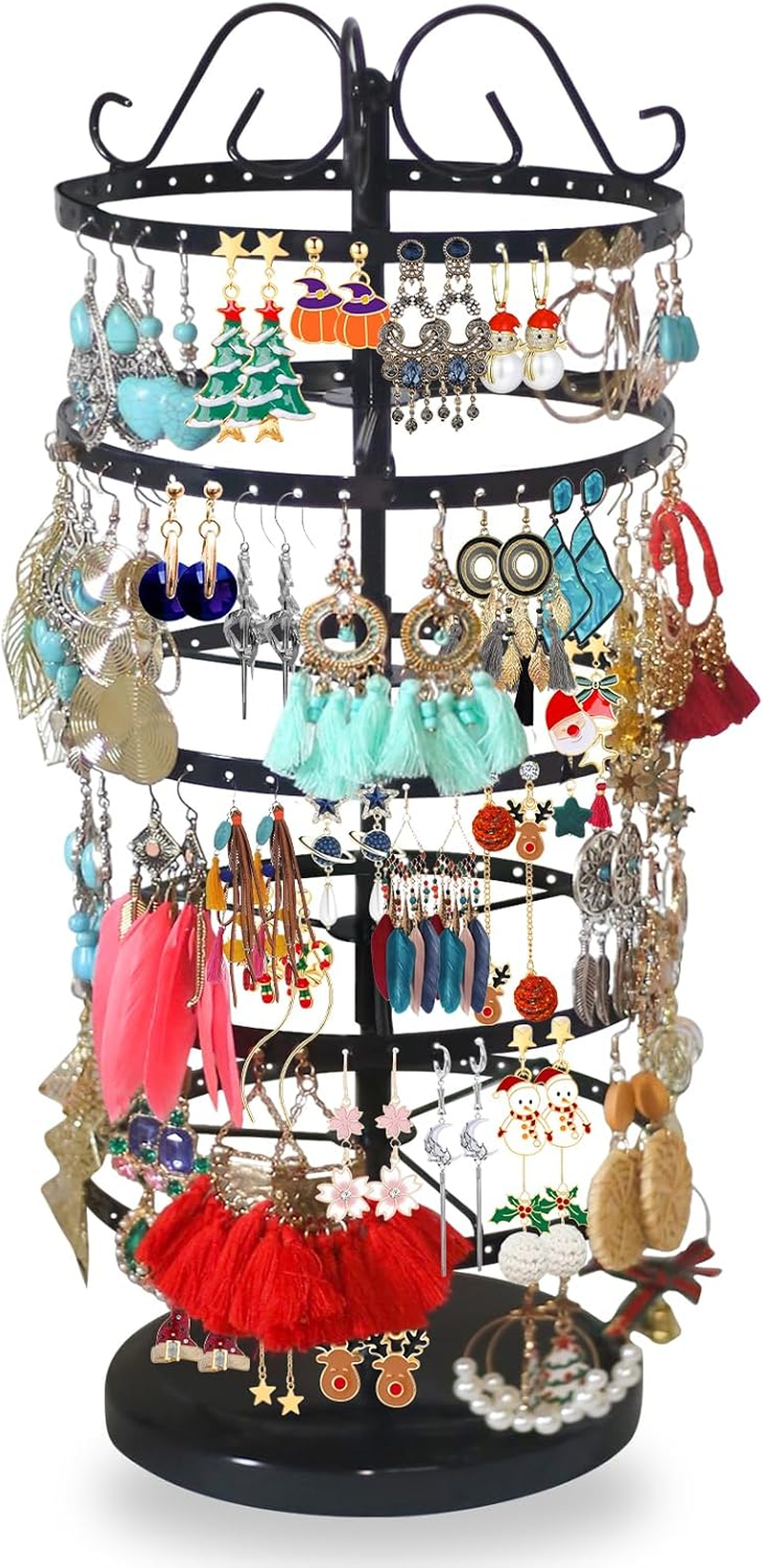 5 Tiers Rotating Earring Holder Organizer, Metal Spinning Earring Display Stand 220 Holes - Adjustable Earring Storage Rack - Earring Tree Organizer for Girls Women (Black)