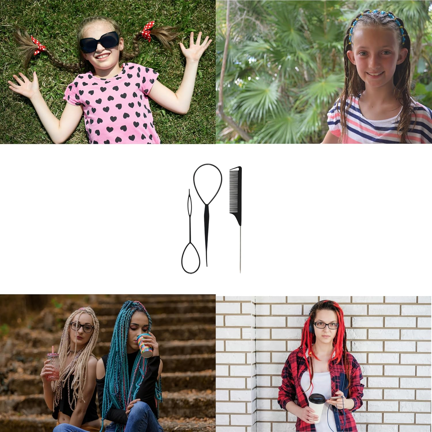 3 Piece Hair Braiding Tool Kit Professional Hair Styling Set for Perfect Braids, Includes Hook, Comb, Clips, and Accessories Ideal for Beginners and Expert (Black) - Blue image number 6