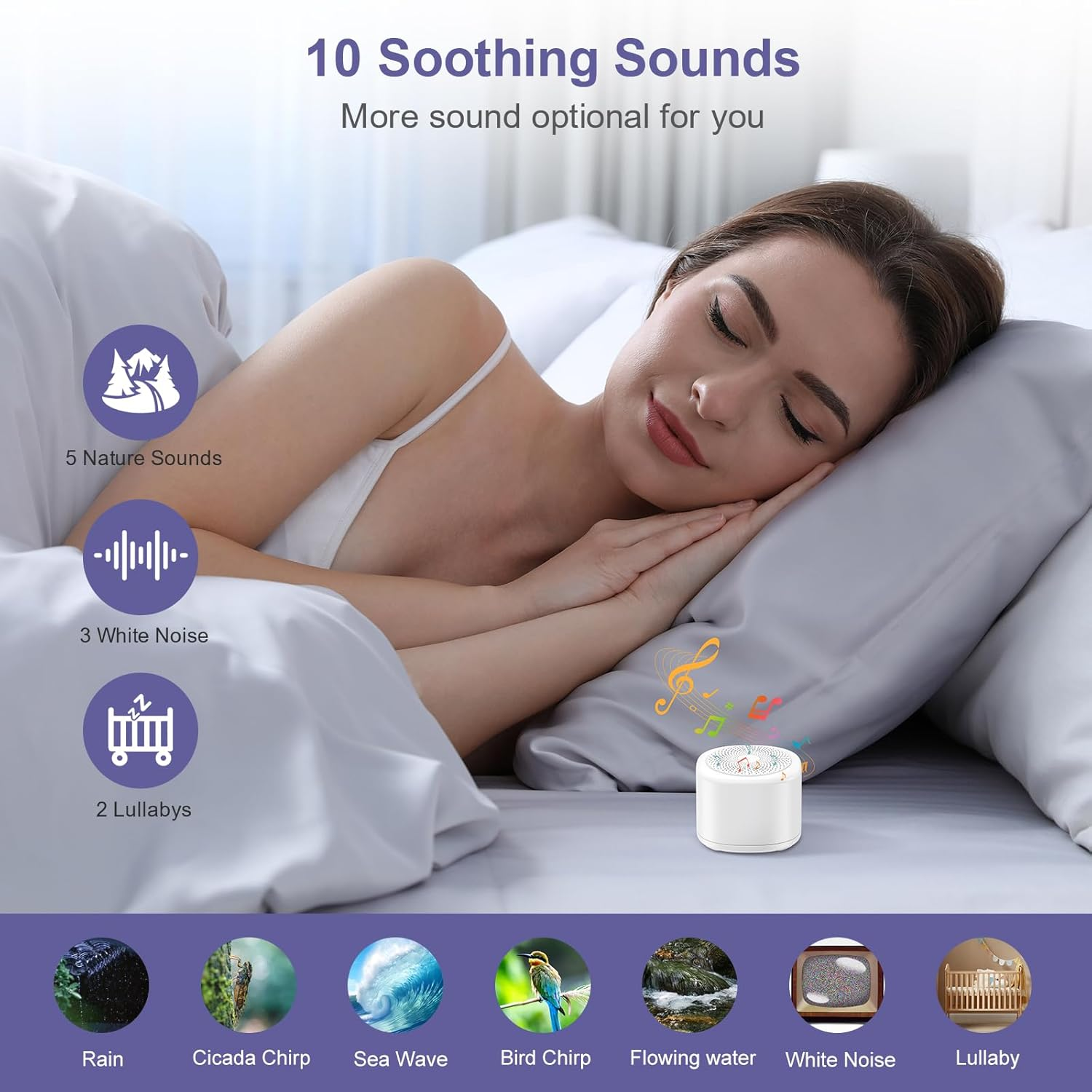White Noise Machine Mini Portable Sleep Sound Machine for Baby Adults Kids 10 Smoothing Sounds 3 Timer Volume Control Colorful Nightlight Rechargeable Pocket Sleep Sound Machine for Home Travel image number 1