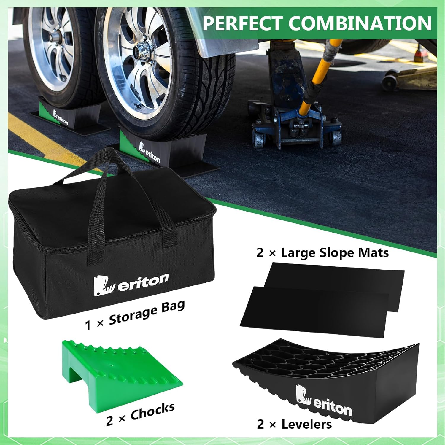 2 Pack RV Leveling Blocks Kit, Camper Leveler Ramp up to 35000 Lbs RV Leveler Including Chocks anti Slip Mats T Bubble Level Carry Bag for Single Dual Axle Trailers Trucks RV Campers