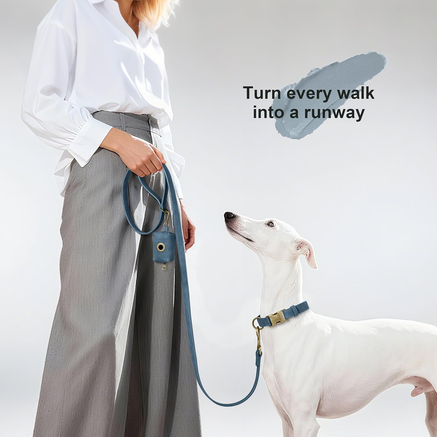 Didog Soft Leather Dog Collar, Durable Heavy Duty Dog Collars with Quick Release Metal Buckle, Adjustable Dog Collar Leather for Medium Small Dogs, Blue, M image number 2