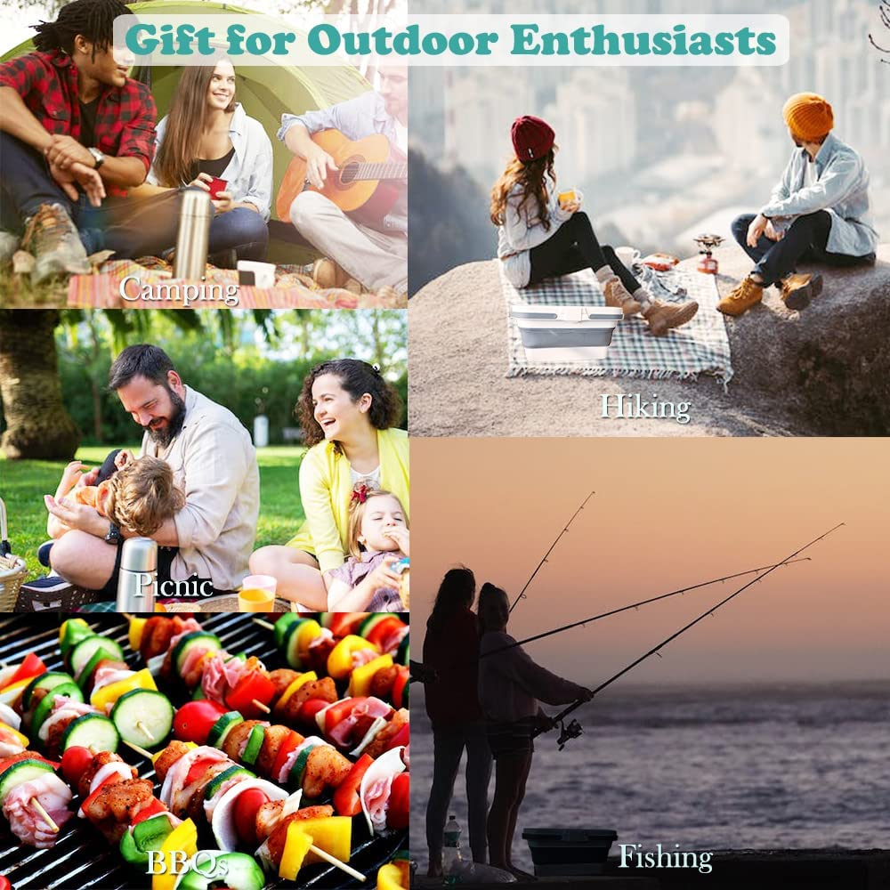 FOREVERIE Waterproof Collapsible Picnic Basket, Camping Foldable Water Bucket/Basket with Food Table Function & Double Handles for Cars Outdoor Beach or Hiking image number 4