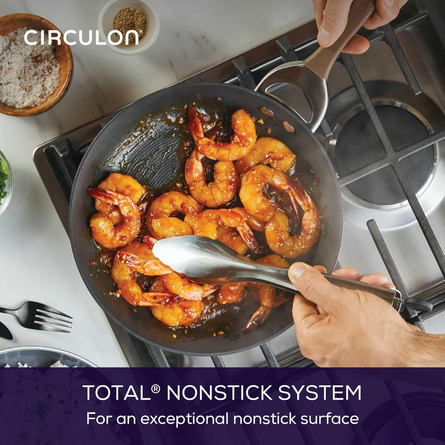 Circulon Symmetry 11 Piece Nonstick Cookware Set, Pots and Pans Set, Frying Pans, Saucepans, Stockpot, Saute & Lids, Induction Compatible, Chocolate image number 3