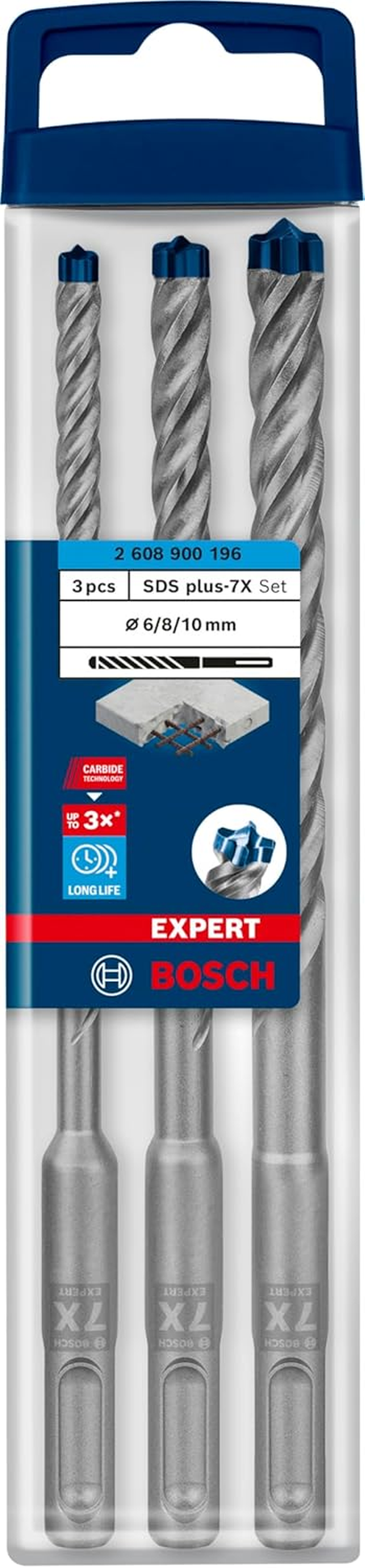 Bosch Professional 3X Expert SDS Plus-7X Hammer Drill Bit Set (For Reinforced Concrete, &Oslash; 6-10 Mm, Accessories Rotary Hammer Drill) image number 2