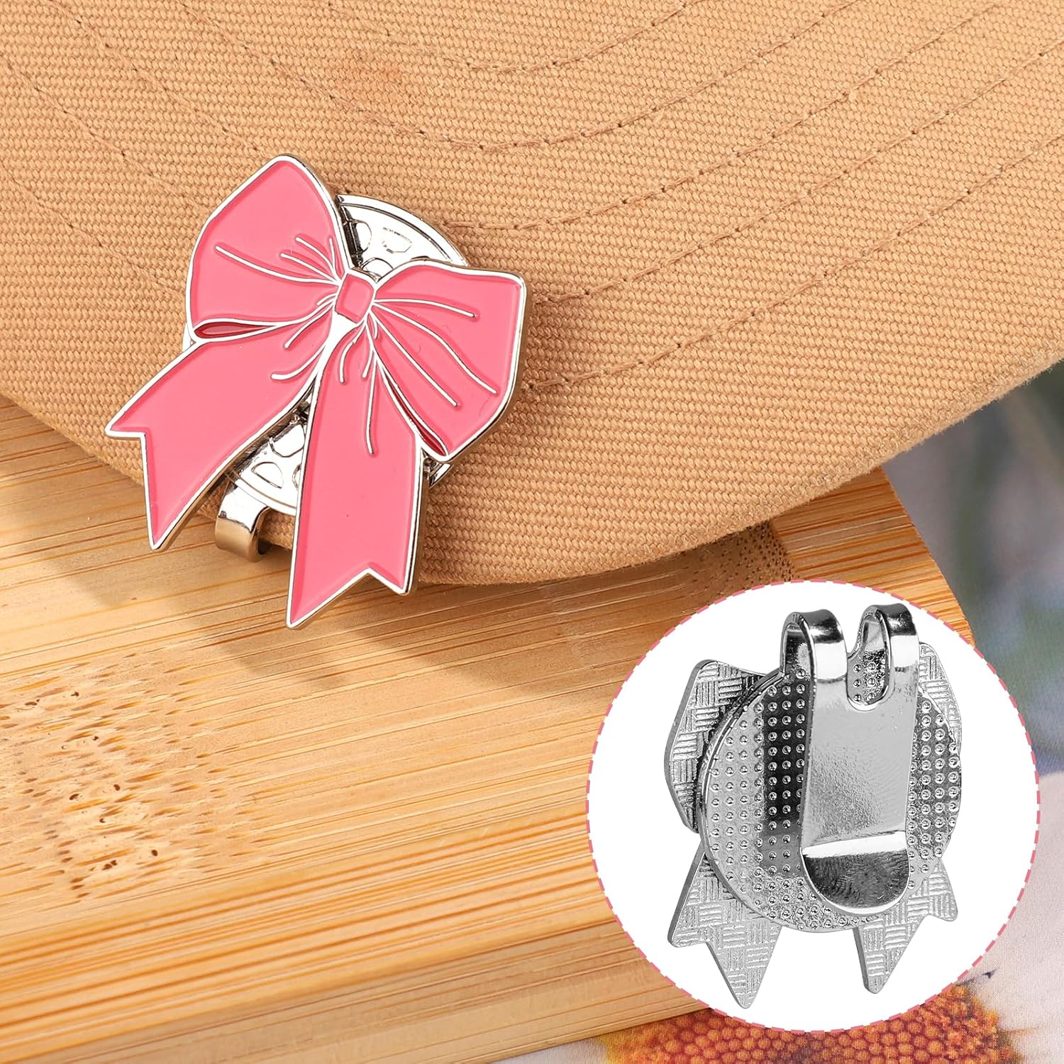 Golf Ball Marker Hat Clip, Pink Bow Shape Golf Hat Clip Strong Magnetic Golf Ball Marker Accessories for Men Women Golfer Gifts image number 1