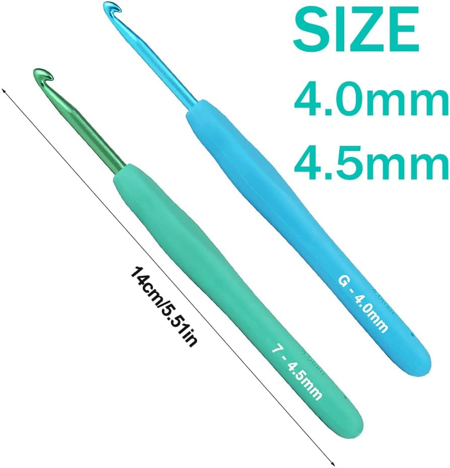 4Mm and 4.5Mm Crochet Hook，2Pack Size Crochet Hook Aluminum Soft Grip Rubber Handle Needles,Ergonomic Handle Crochet Hooks Set, Crochet Needle for Beginners and Experienced Crochet Hooks Lovers image number 2