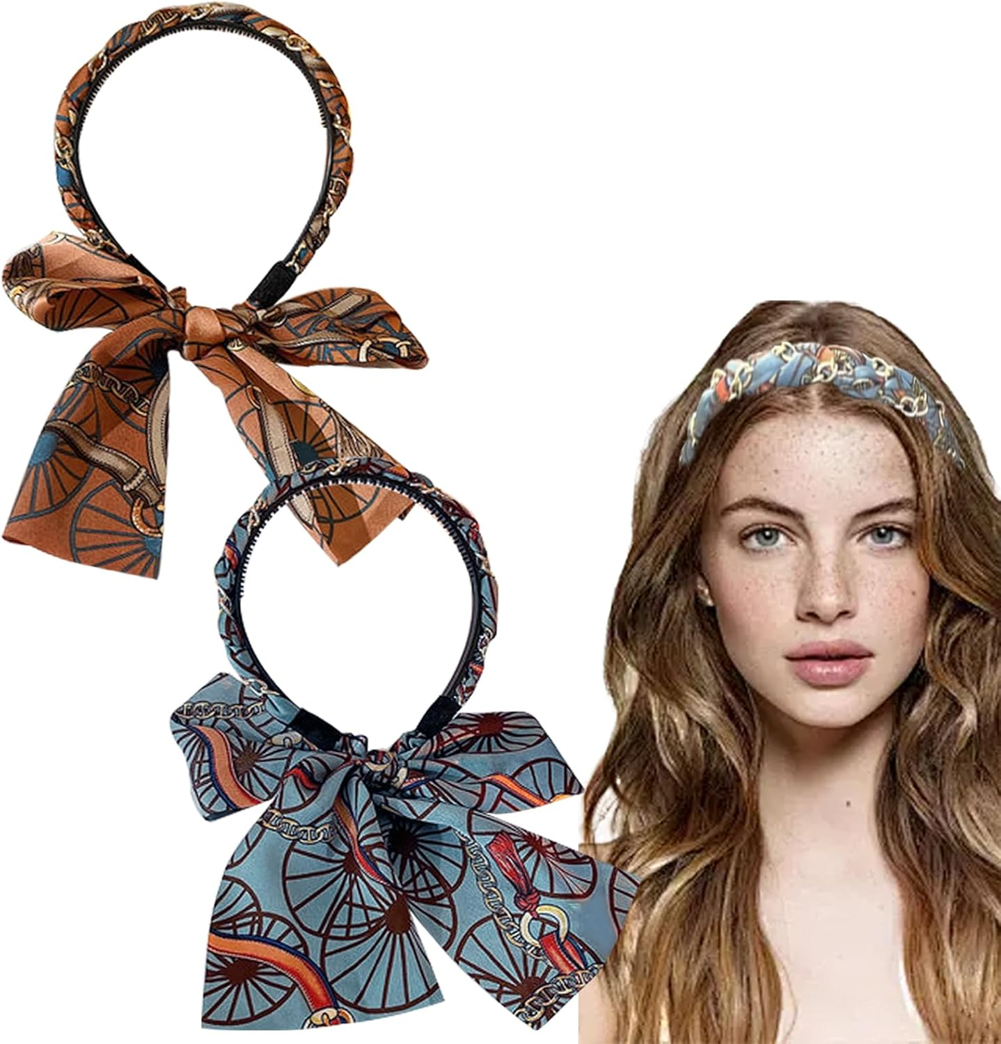 KASESSS 2 Pcs Headbands for Women'S Hair, Fashion Head Band, Toothed Head Bands Adult Women with Long Ribbon Fabric Headband Non-Slip Hair Accessories for Women for Outdoor Wedding Daily Wear image number 2