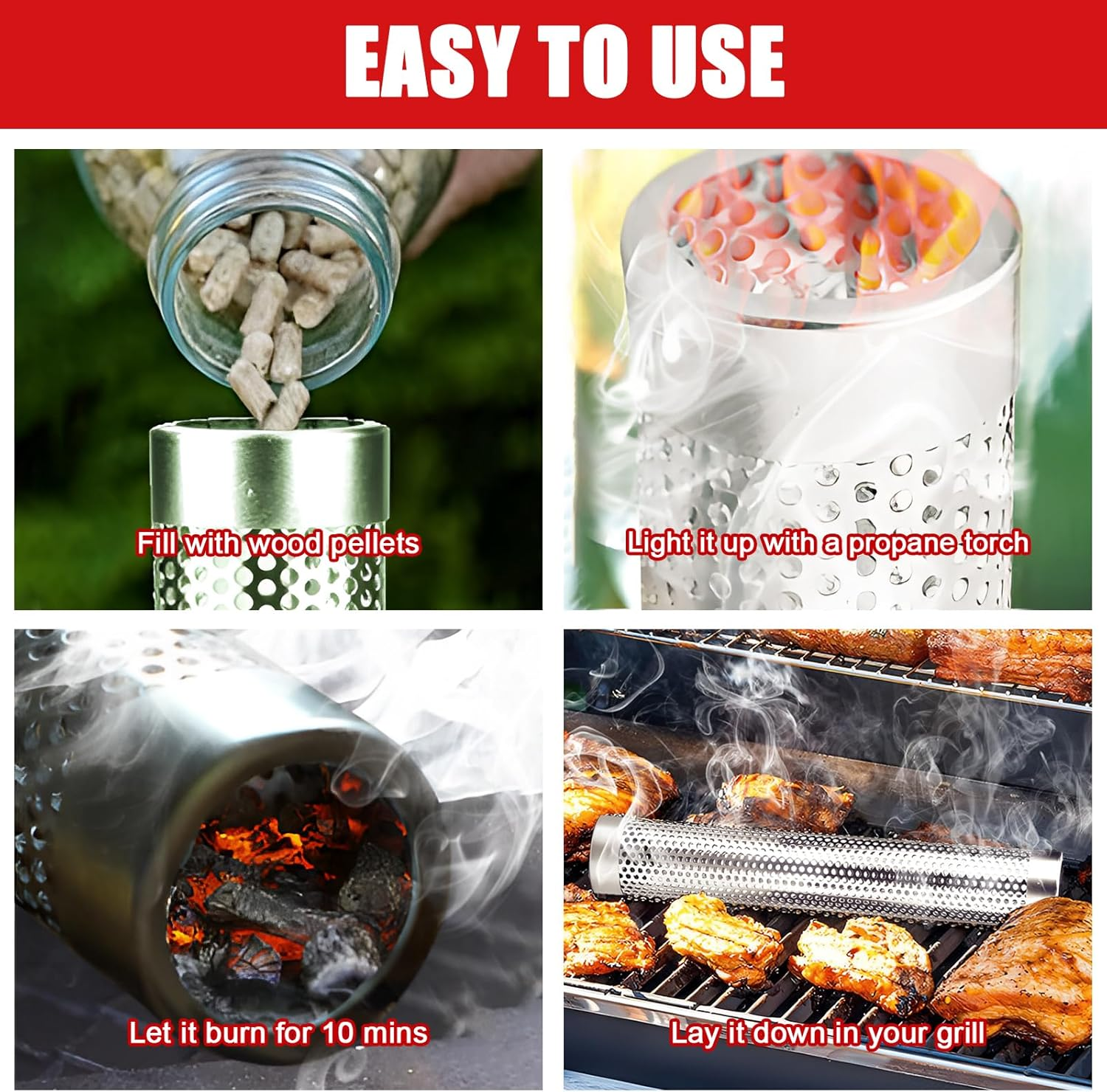 Smoke Tube for Pellet Grill, 5 Hours of Billowing Smoke, Stainless Steel Pellet Smoker Tube for All Grill or Smoker, Hot or Cold Smoking (Round-6 Inch) image number 5