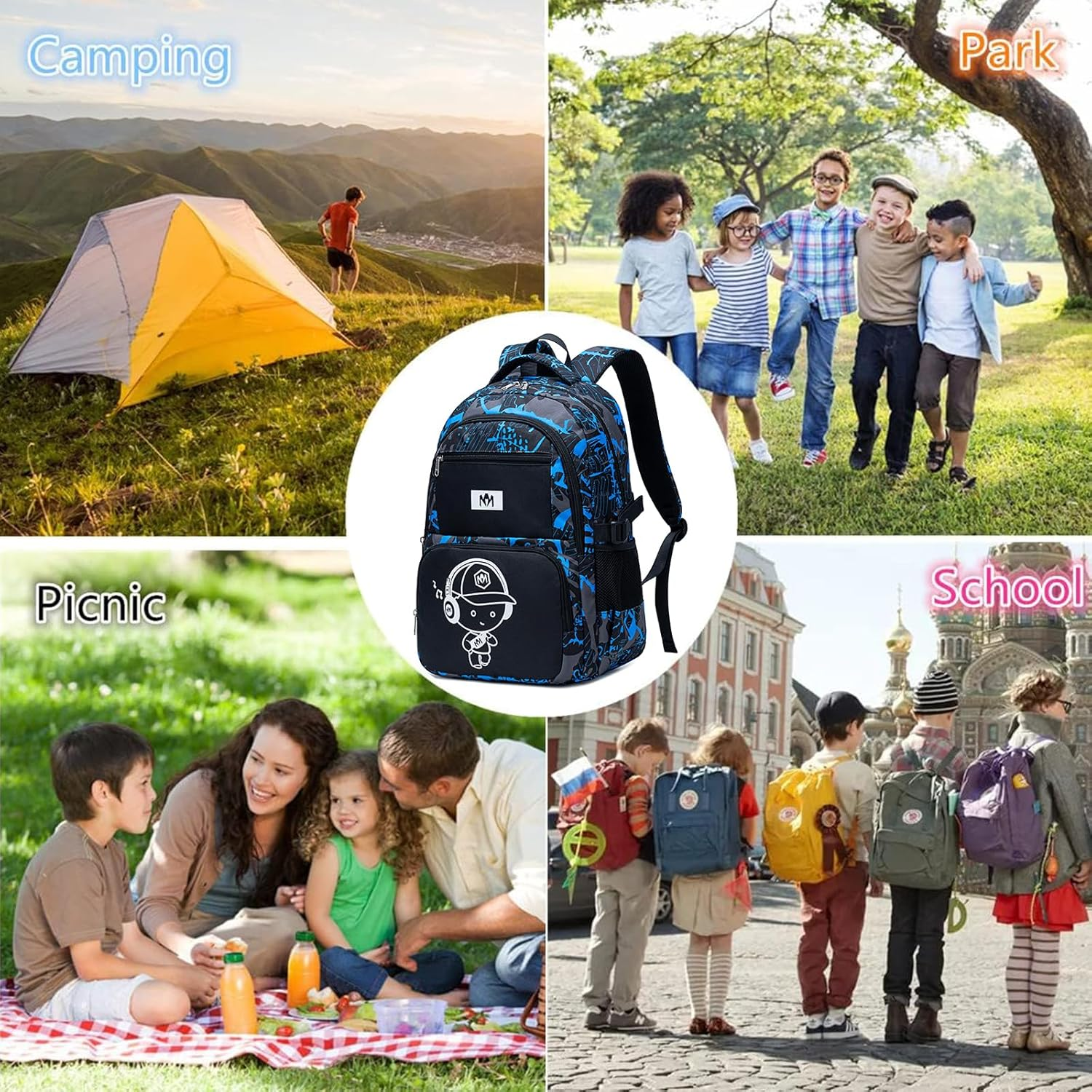 Bluboon Kids Backpack Boys Camo Bookbag Teens Elementary School Bag Daypack Travel Back Pack Middle School - Boy-Camo 2Pcs image number 6