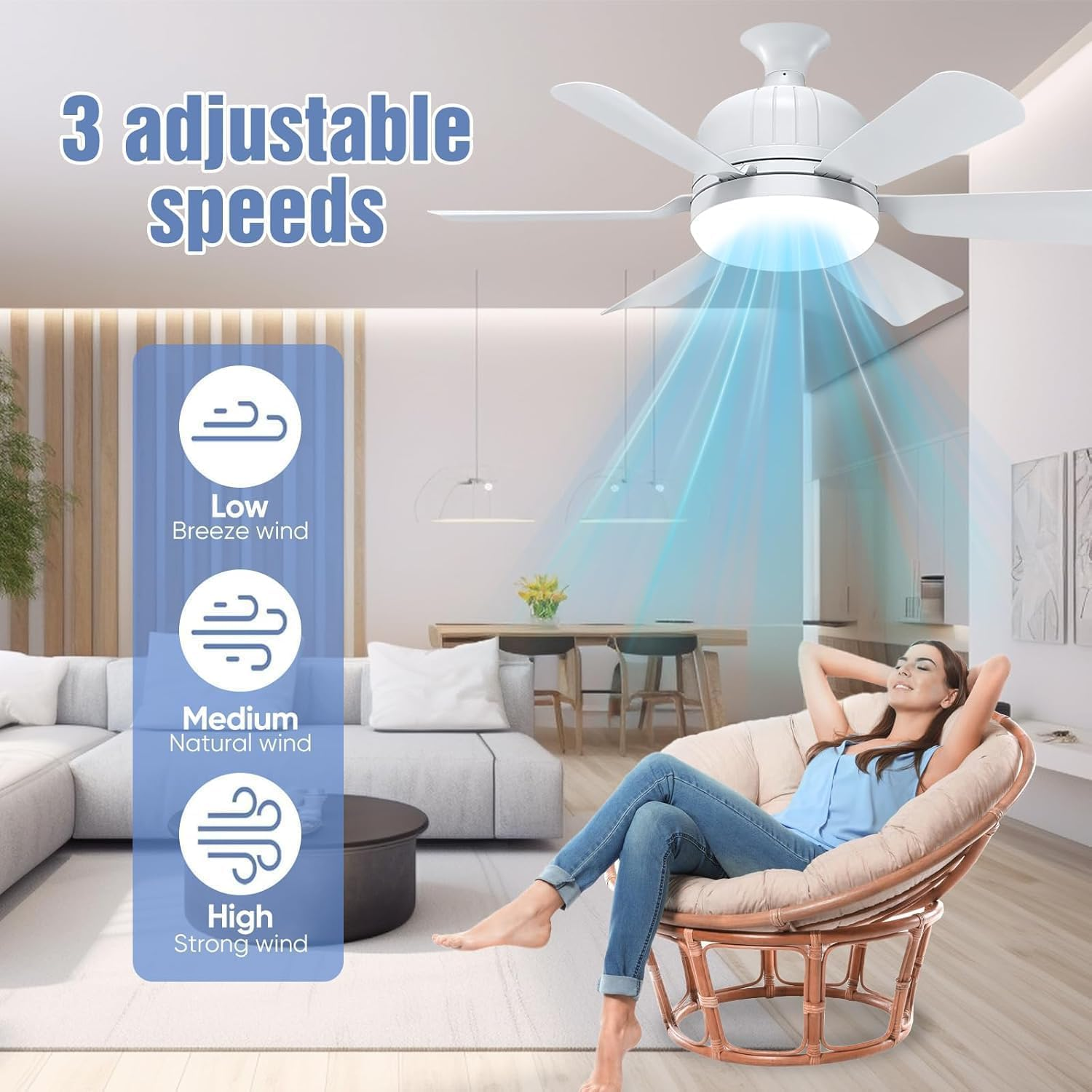 Fan Light Ceiling Fan 18-In Ceiling Fans Ideal for Bedroom Kitchen Dining Room and Living Room Balcony Garage Restaurant Shop Indoor - Matcha Green image number 3