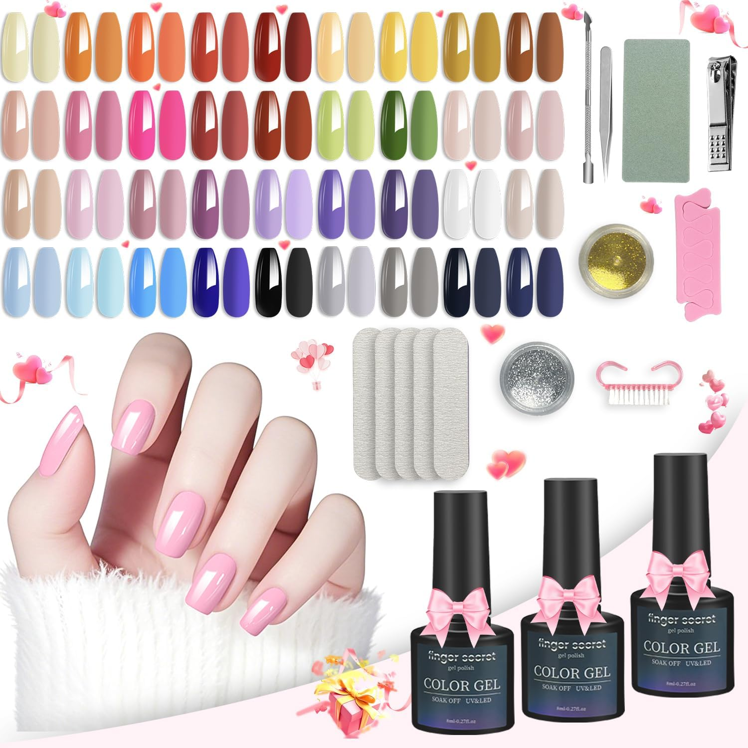 Necomi [52 PCS] Gel Nail Polish Set, 36 Colour Gel Nail Polish Kit with Base Coat Top Coat Glossy / Matte, All Seasons Nail Art Accessories, Surface Easy to Apply, Suitable for Ladies Gift Home DIY Gifts for Girl Mother