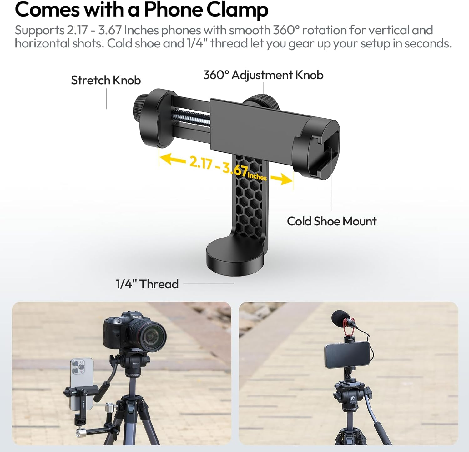 ULANZI Ombra Video Ⅱ Camera Tripod with Fluid Head, 61.5" Travel Tripod with 360&deg; Rotated Arca Quick Release Plate, Portable Stand for Phone Camera Vlogging Video Shooting with Carry Bag Phone Clamp