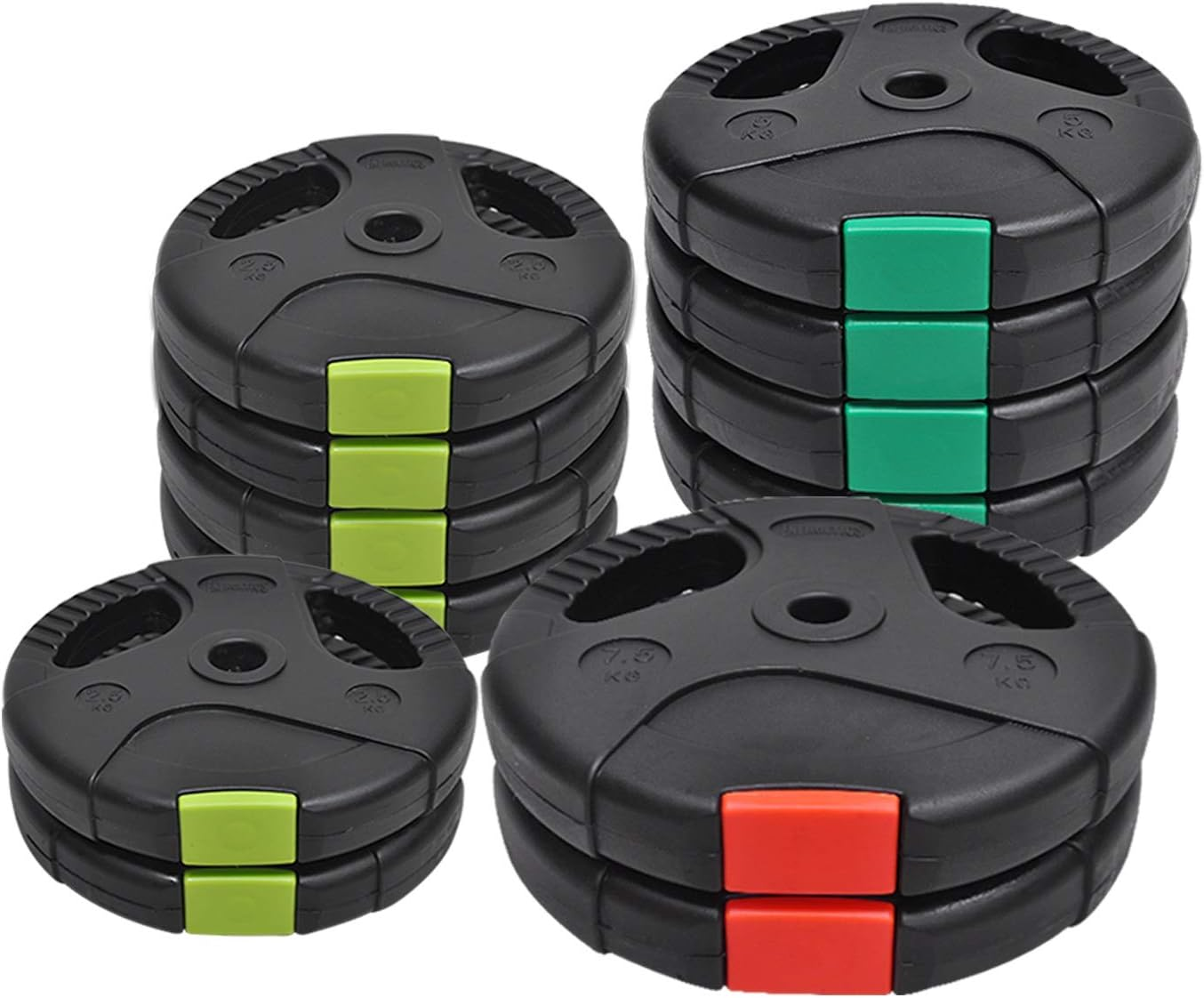 Weight Plates 60Kg - Weight Plates Set 5Kg X 2 + 7.5Kg X 4 + 10Kg X 2 - Standard 26.5Mm - - Dual Grip Ez Handle PVC Coated - Weight Training Exercise Workout Fitness Gym Strength