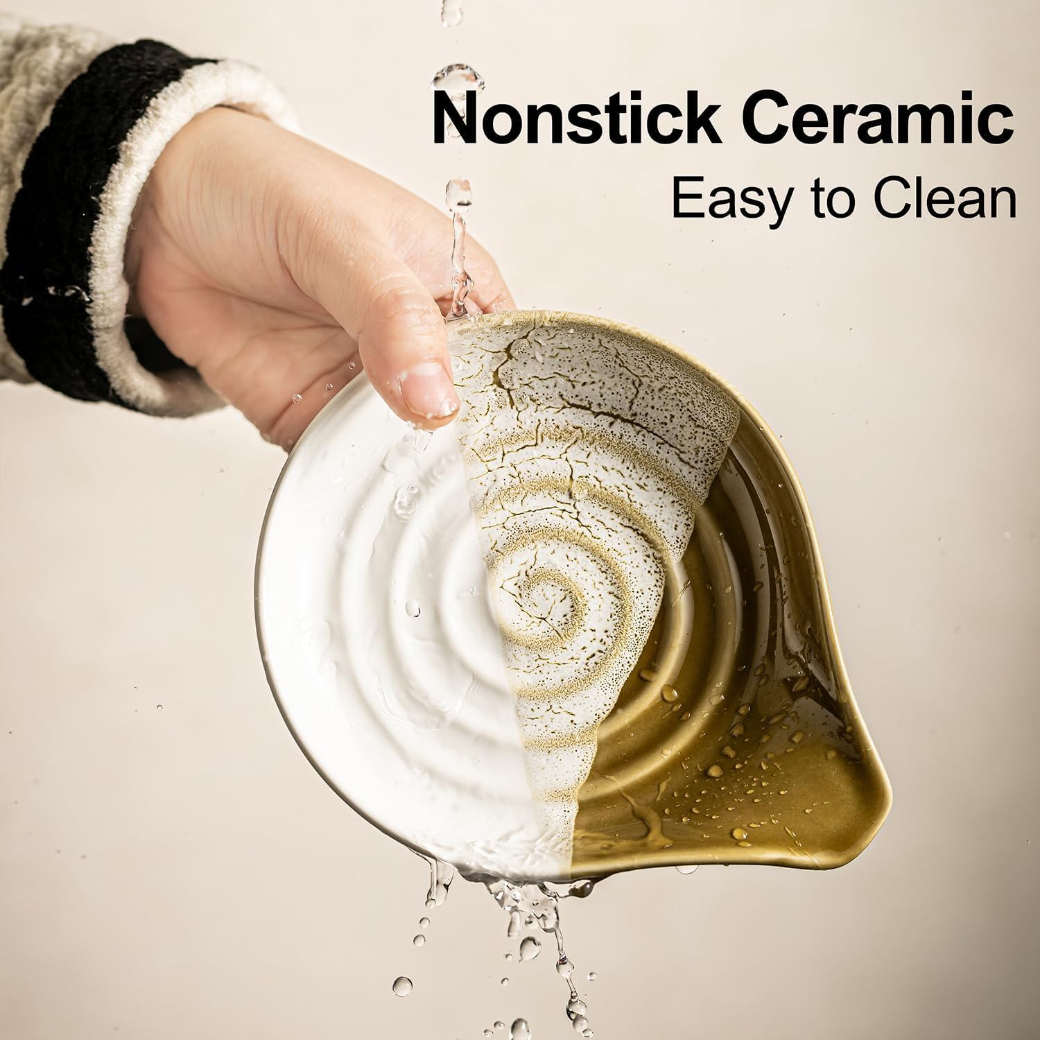 Ceramic Spoon Rest for Stove Top & Kitchen Counter, Large Spoon Holder, Heat-Resistant & Easy to Clean, Non-Stick Spatula Holder for Cooking, Coffee Spoon, Kitchen Decor, Gradient Brown image number 6